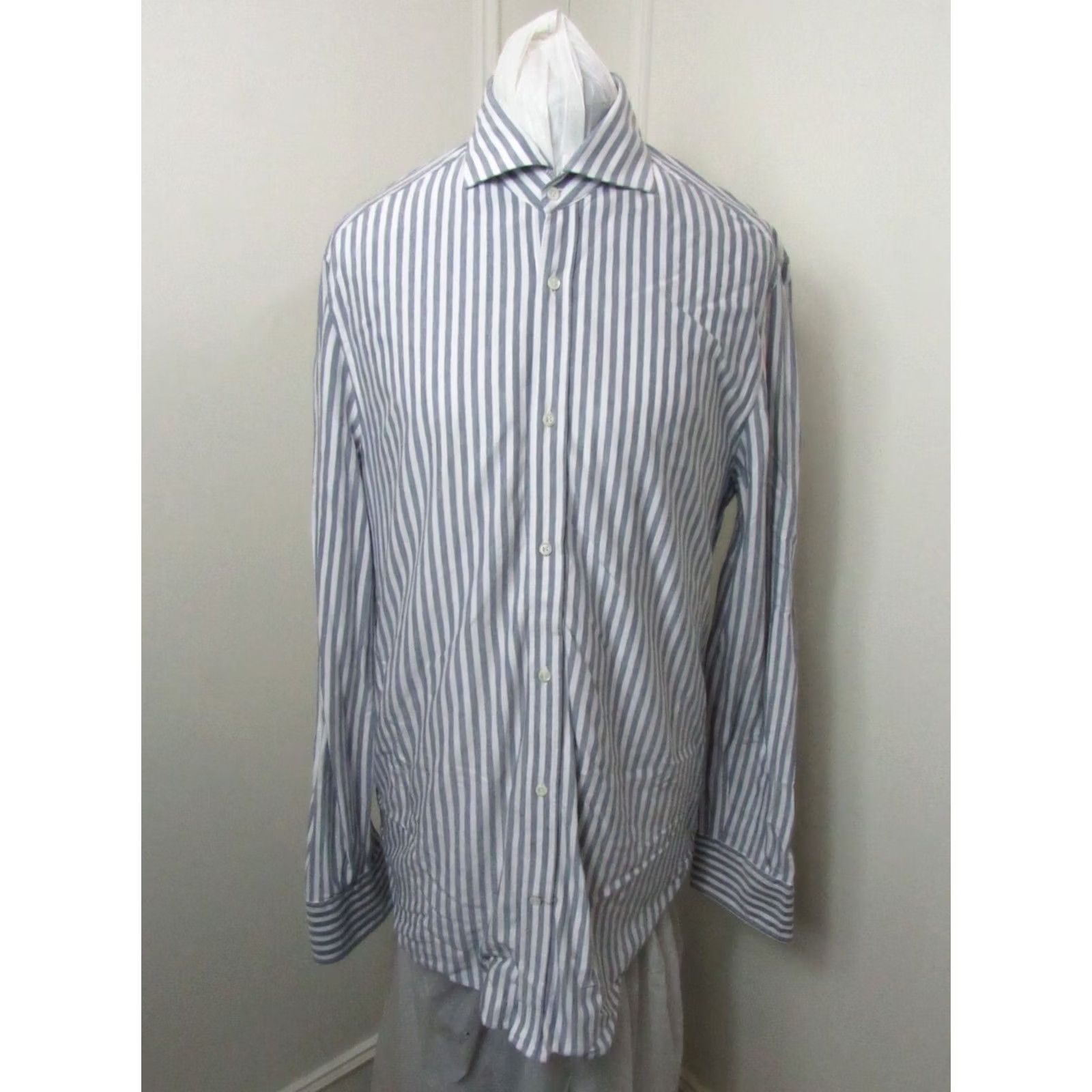 Brunello Cucinelli Brunello Cucinelli Shirt Mens XLarge Basic Fit Blue and White Size US XL / EU 56 / 4 - 2 Thumbnail