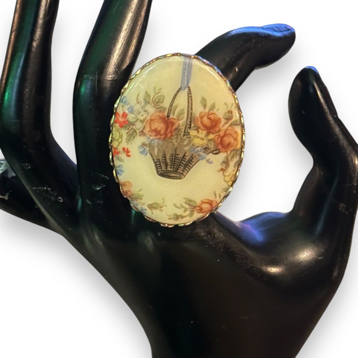 Vintage Vintage large painted flower basket ring Size ONE SIZE - 2 Thumbnail