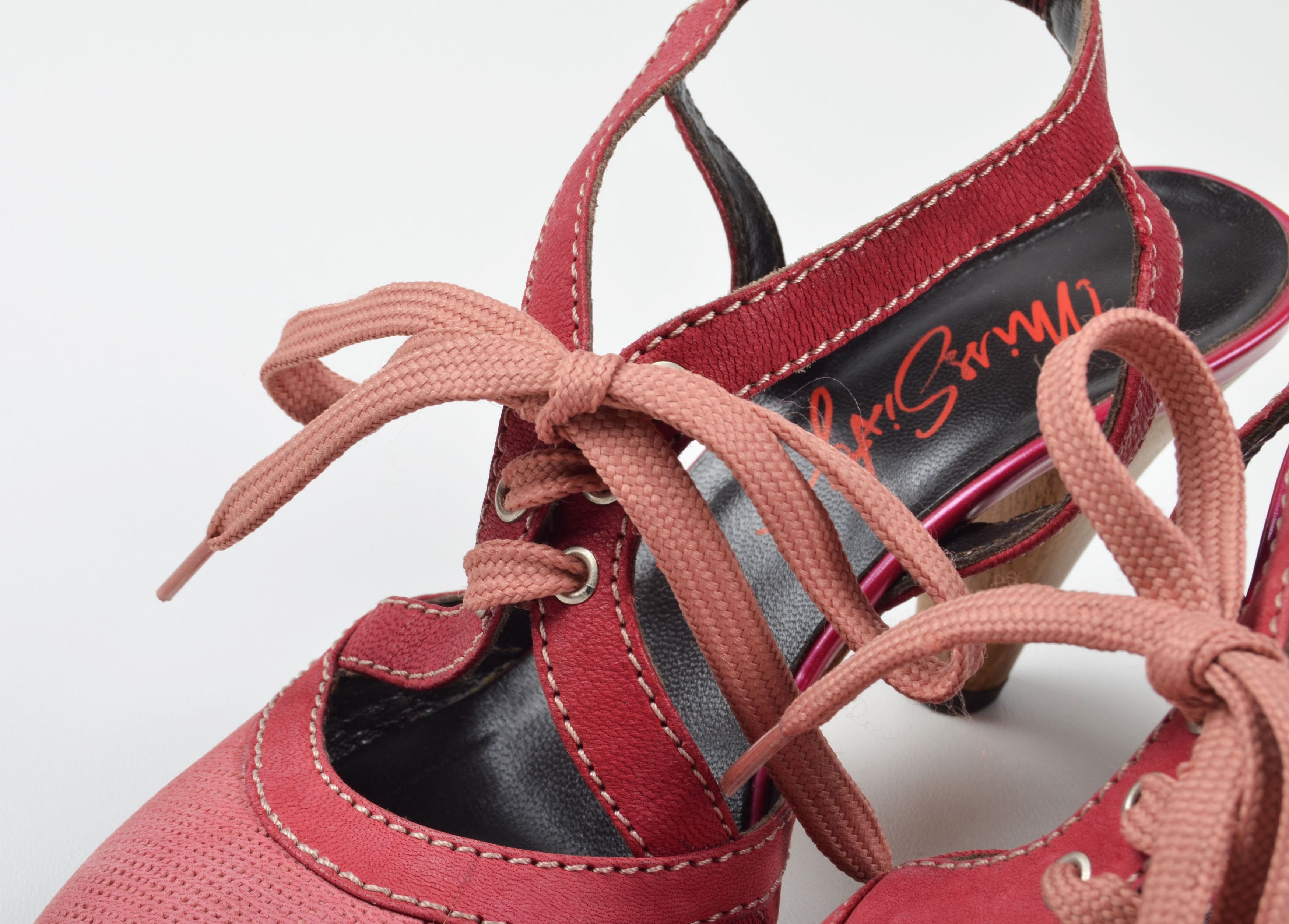 Miss Sixty Vintage Miss Sixty Y2K Pink Leather Lace Up Slingback Heels Size US 7 / IT 37 - 5 Thumbnail