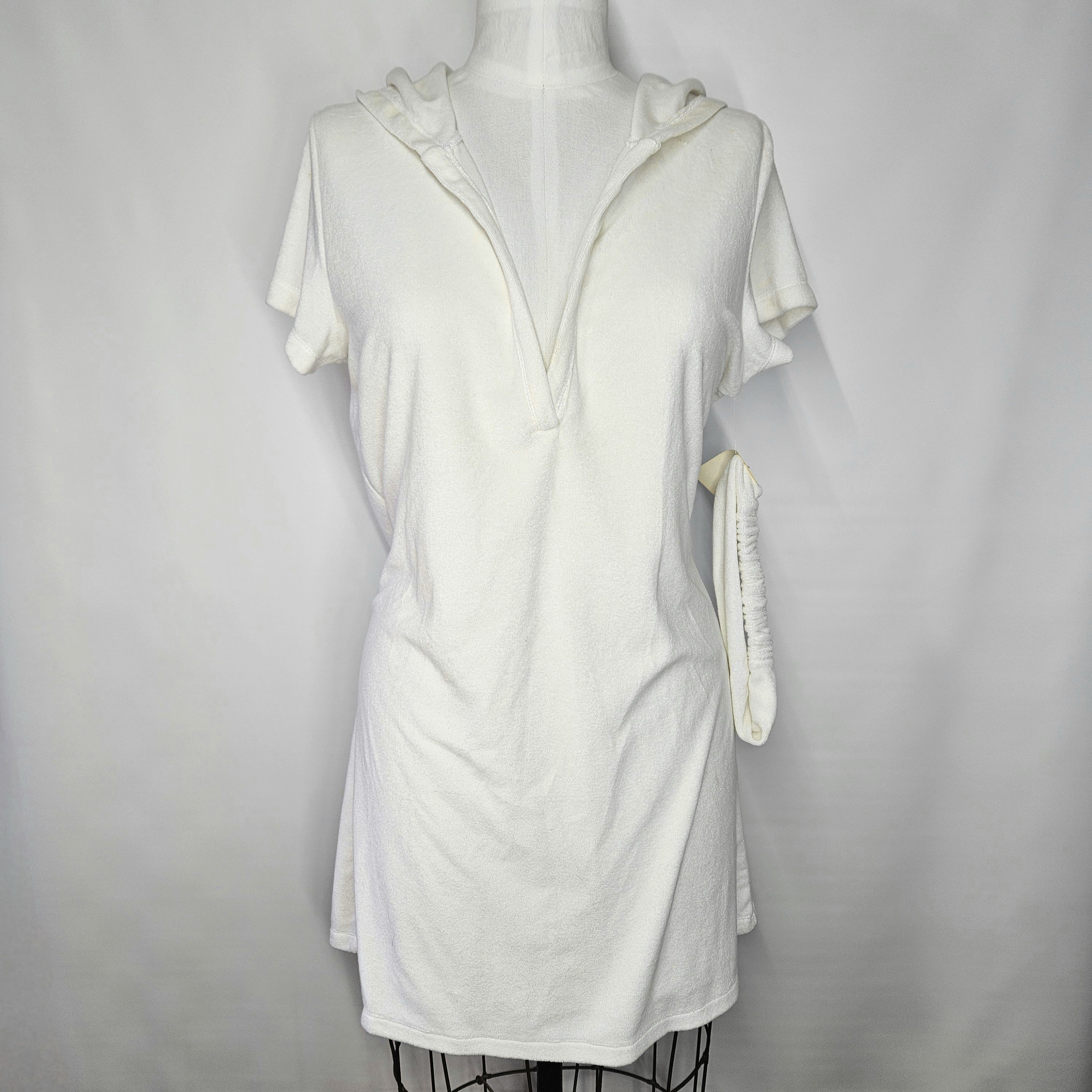 Van Heusen Van Heusen Size L NEW Cover-Up White Terry Cloth Dress VNeck Size L / US 10 / IT 46 - 1 Thumbnail