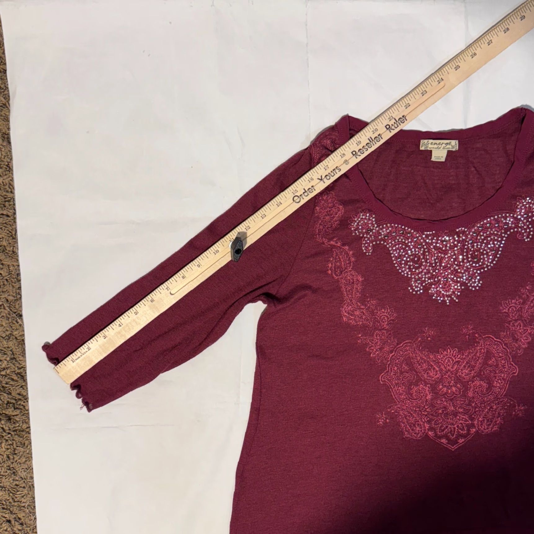 Vintage Energe Blouse Womens L Maroon Embelished Studded Y2K Paisley Ruffle 3/4 Sleeve Top Casual Womens Size L / US 10 / IT 46 - 5 Thumbnail