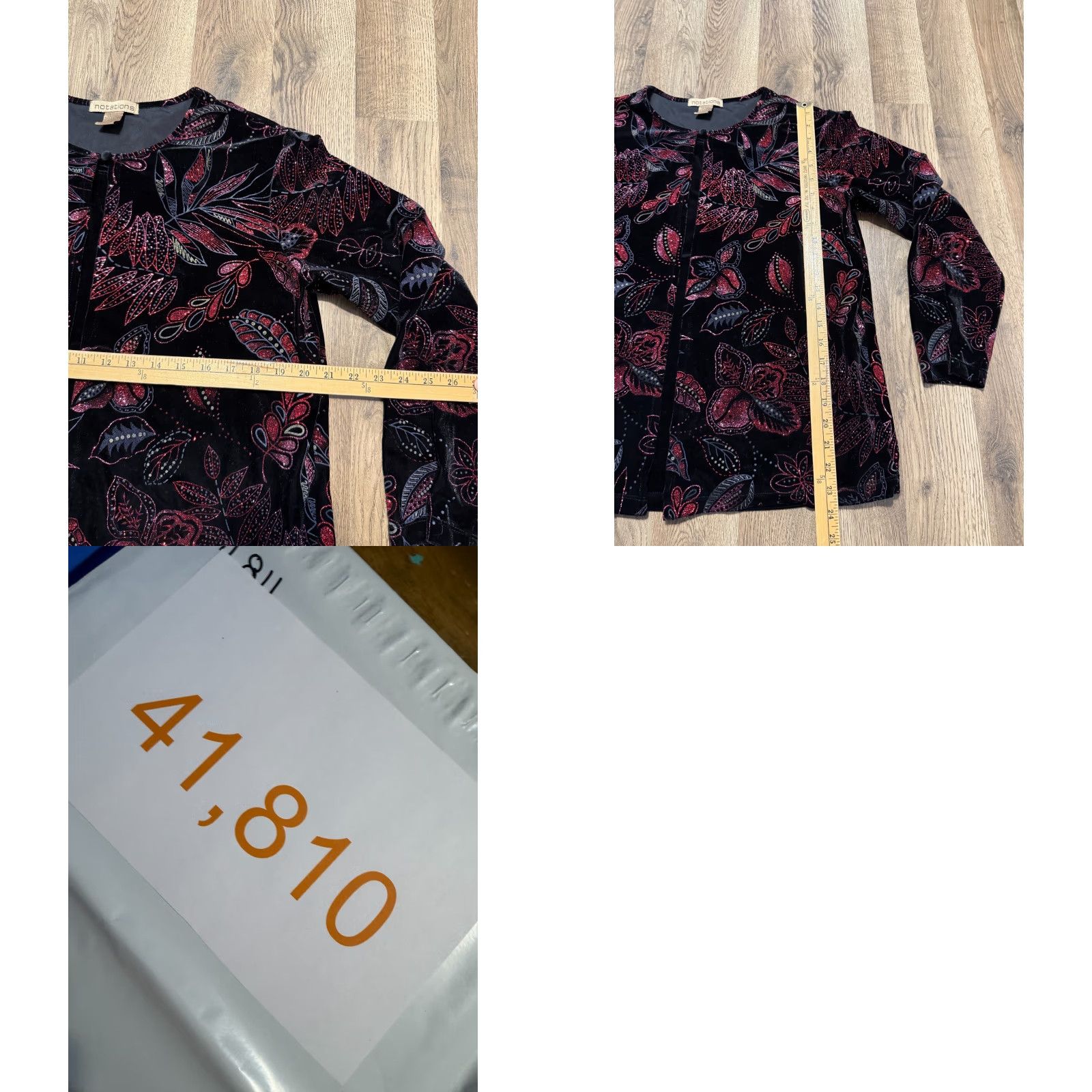 Vintage Notations Blouse Womens XL Black Pink Floral Sparkle One Button Long Sleeve Size XL / US 12-14 / IT 48-50 - 8 Thumbnail