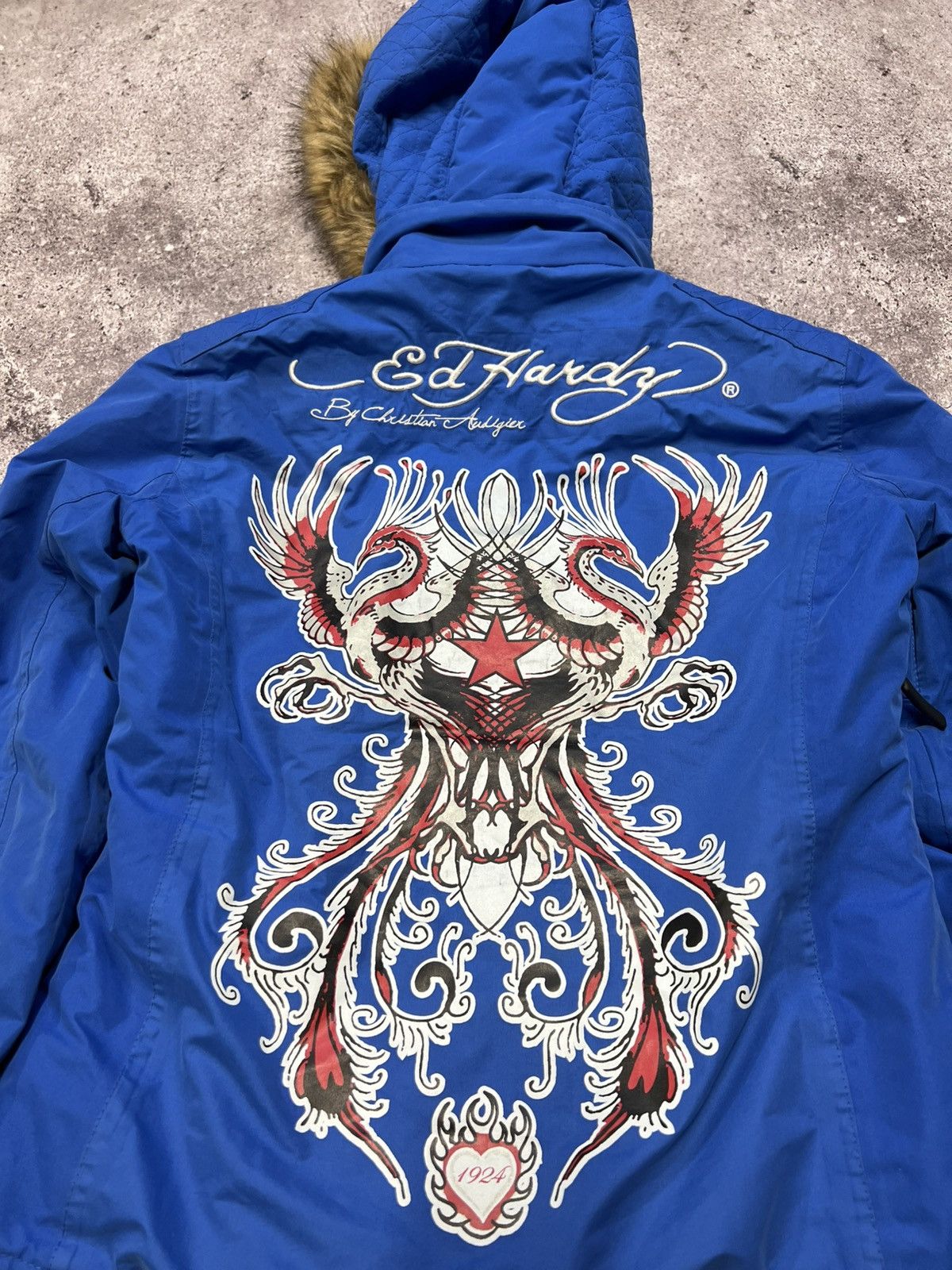 Ed Hardy Ed Hardy by Christian Audigier Embroidered Fur Bomber Jacket Size M / US 6-8 / IT 42-44 - 19 Thumbnail