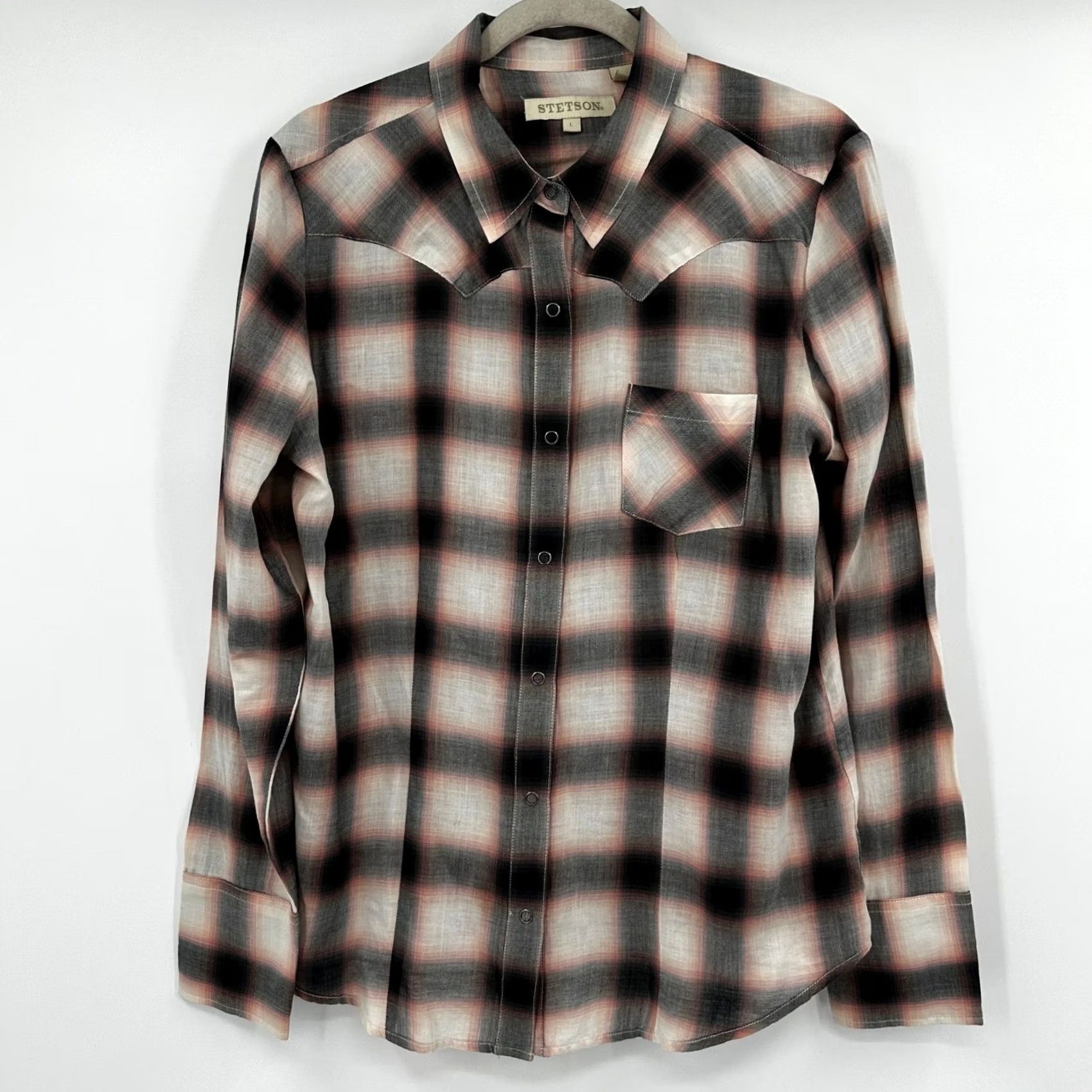 Stetson Stetson Western Snap Front Plaid Shirt Large Cotton Womens Cowgirl Ranch Country Size L / US 10 / IT 46 - 2 Thumbnail