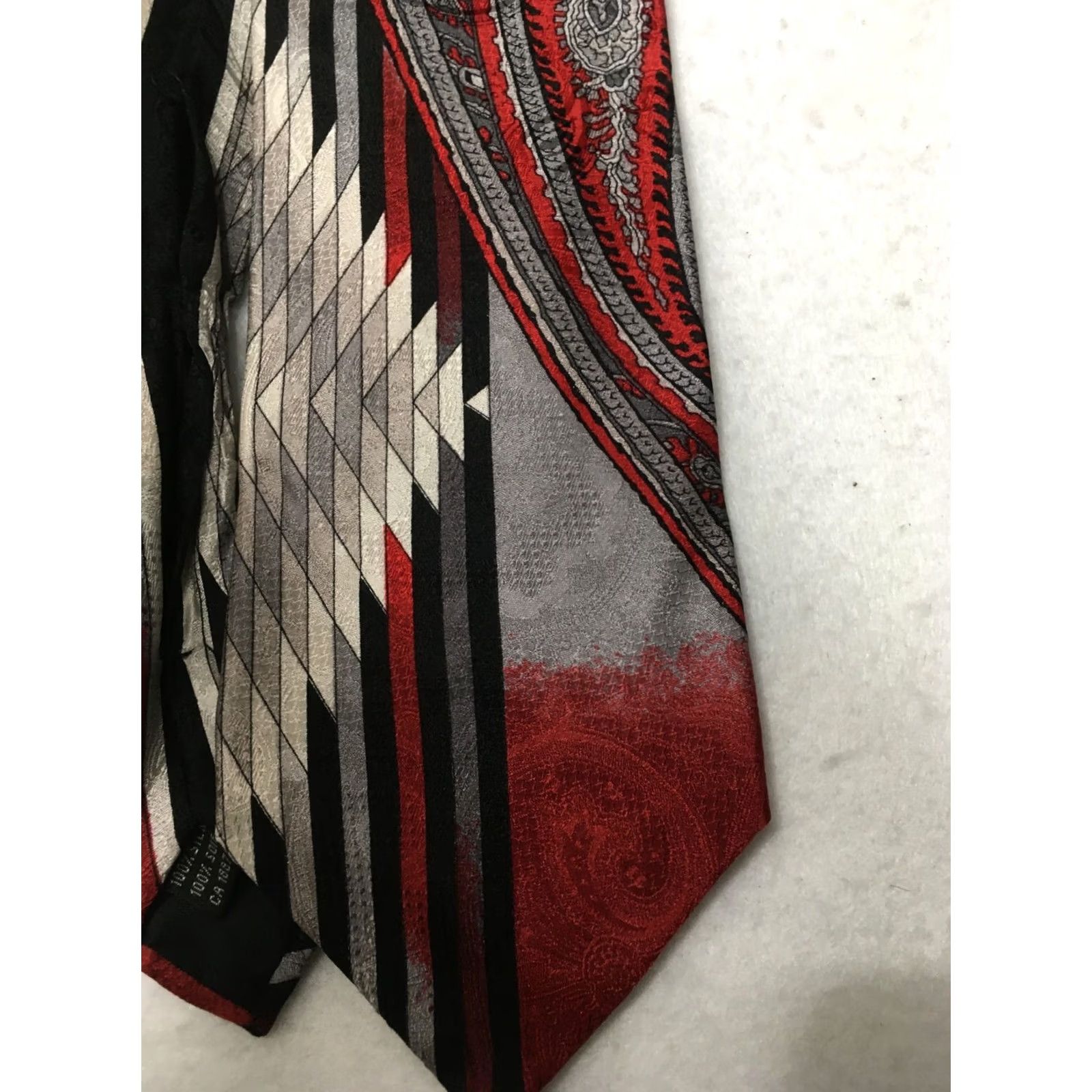 Vintage sazzari Designer Paisley Geometric Silk Tie Gold Mens Silk Tie Size ONE SIZE - 2 Thumbnail