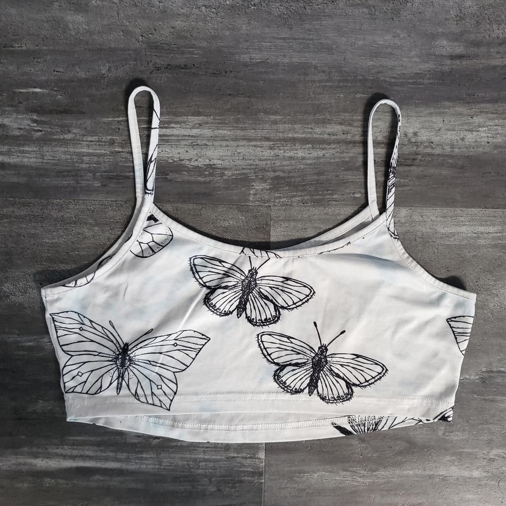 Shein White Blue Butterfly SHEIN Cropped Tank Size L / US 10 / IT 46 - 2 Thumbnail