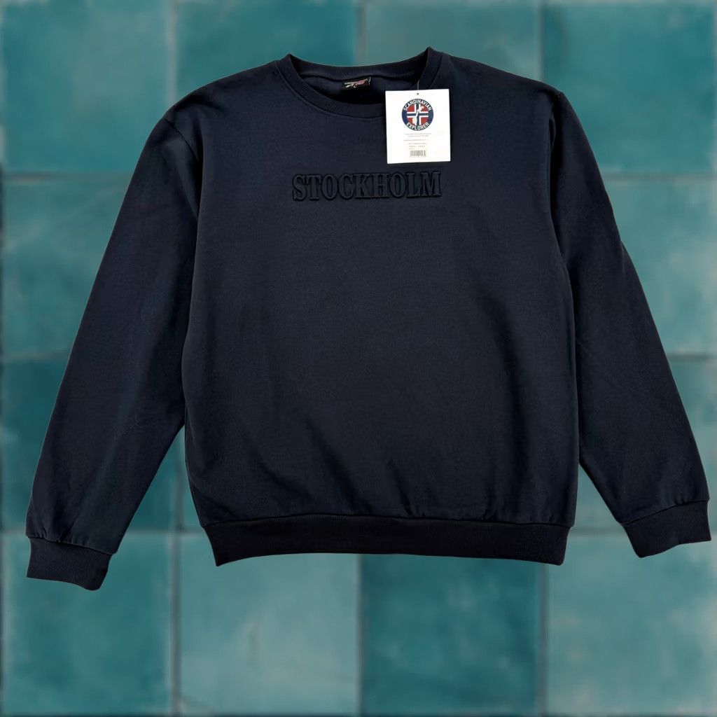 Vintage Scandinavian Explorer Sweatshirt Mens Navy Crew Neck Fleece Pullover L Size US L / EU 52-54 / 3 - 1 Thumbnail