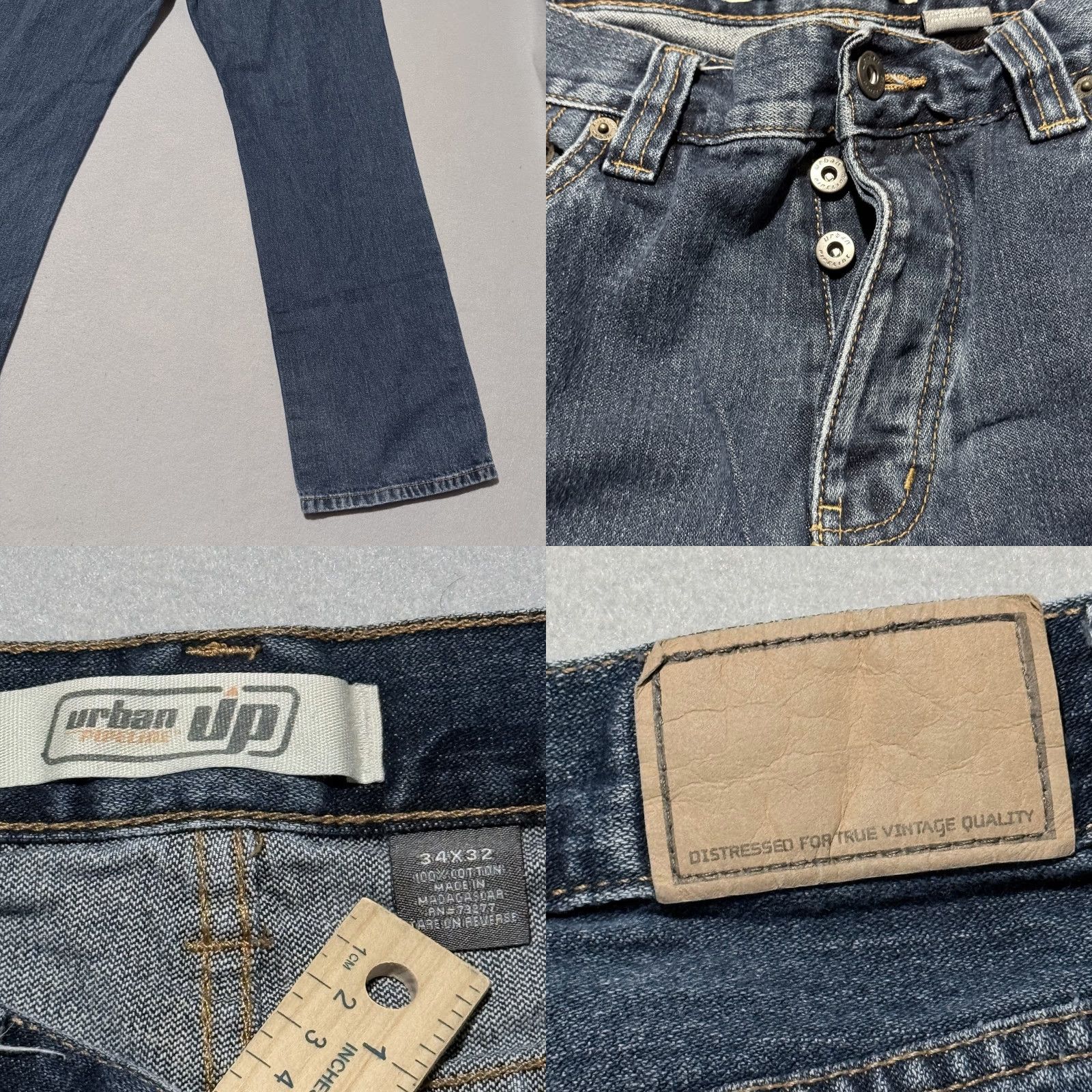 Vintage Urban Pipeline Jeans Men Blue Denim Mid Rise Straight Button Fly 34x32 Jeans Size US 34 / EU 50 - 8 Thumbnail