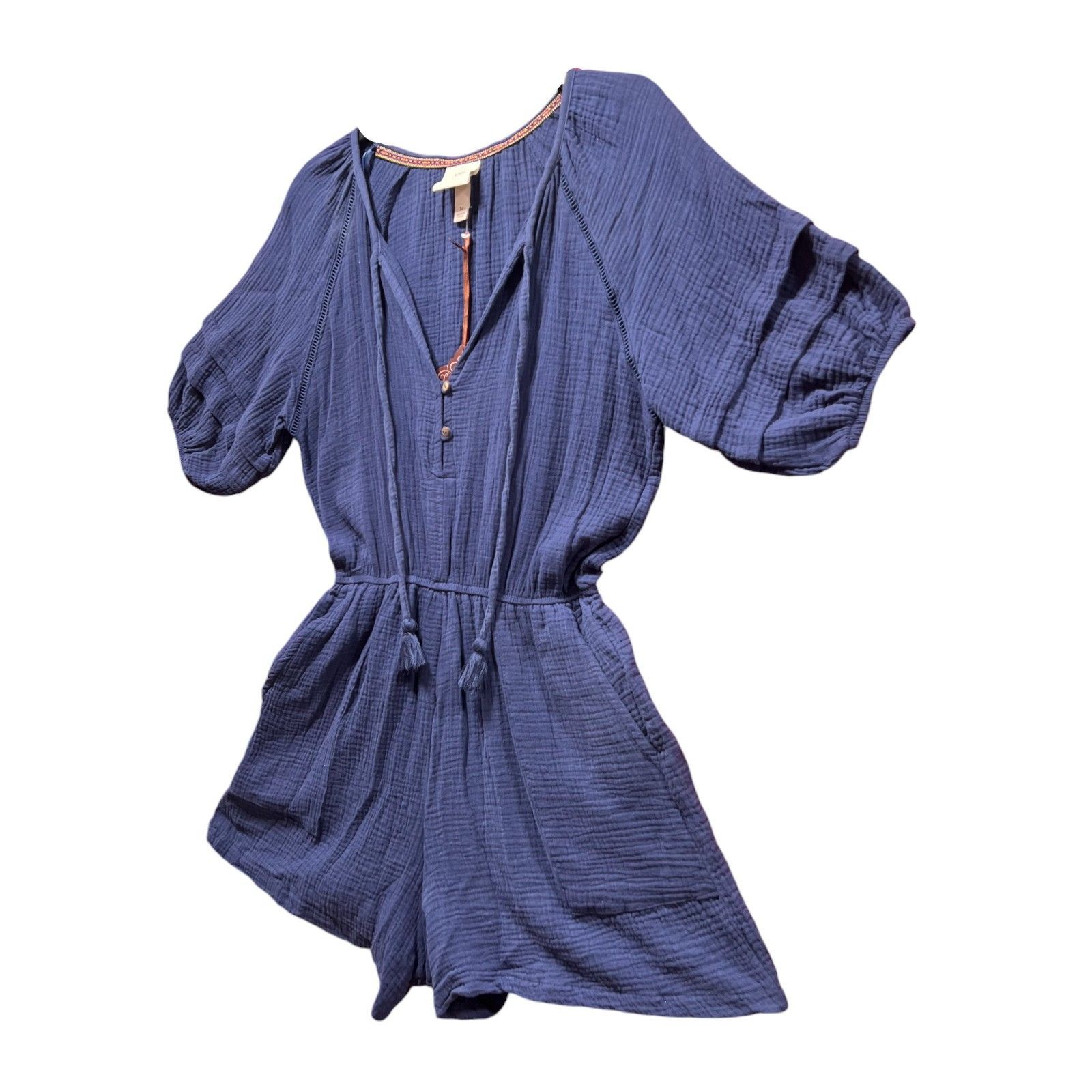 Other Knox Rose - Women's Short Sleeve Gauze Romper - Navy Blue - Size ONE SIZE - 19 Thumbnail