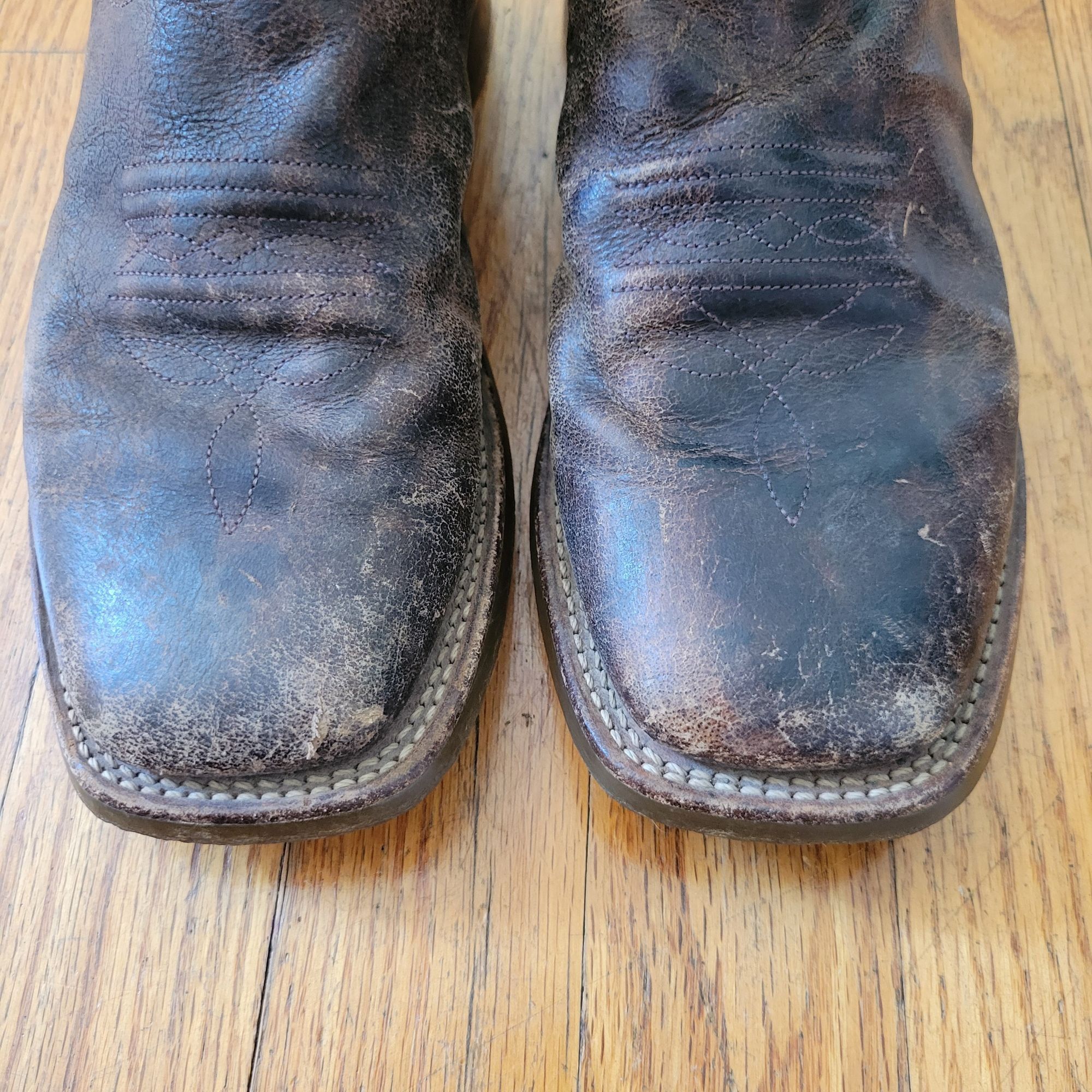 Other Old West Leather Cowboy Boots 5D Square Toe Western Grunge Size US 6.5 / IT 36.5 - 3 Thumbnail