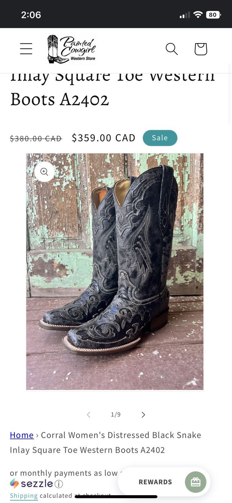 Corral Black A2402 Snake Inlay Leather Western Cowgirl Boots