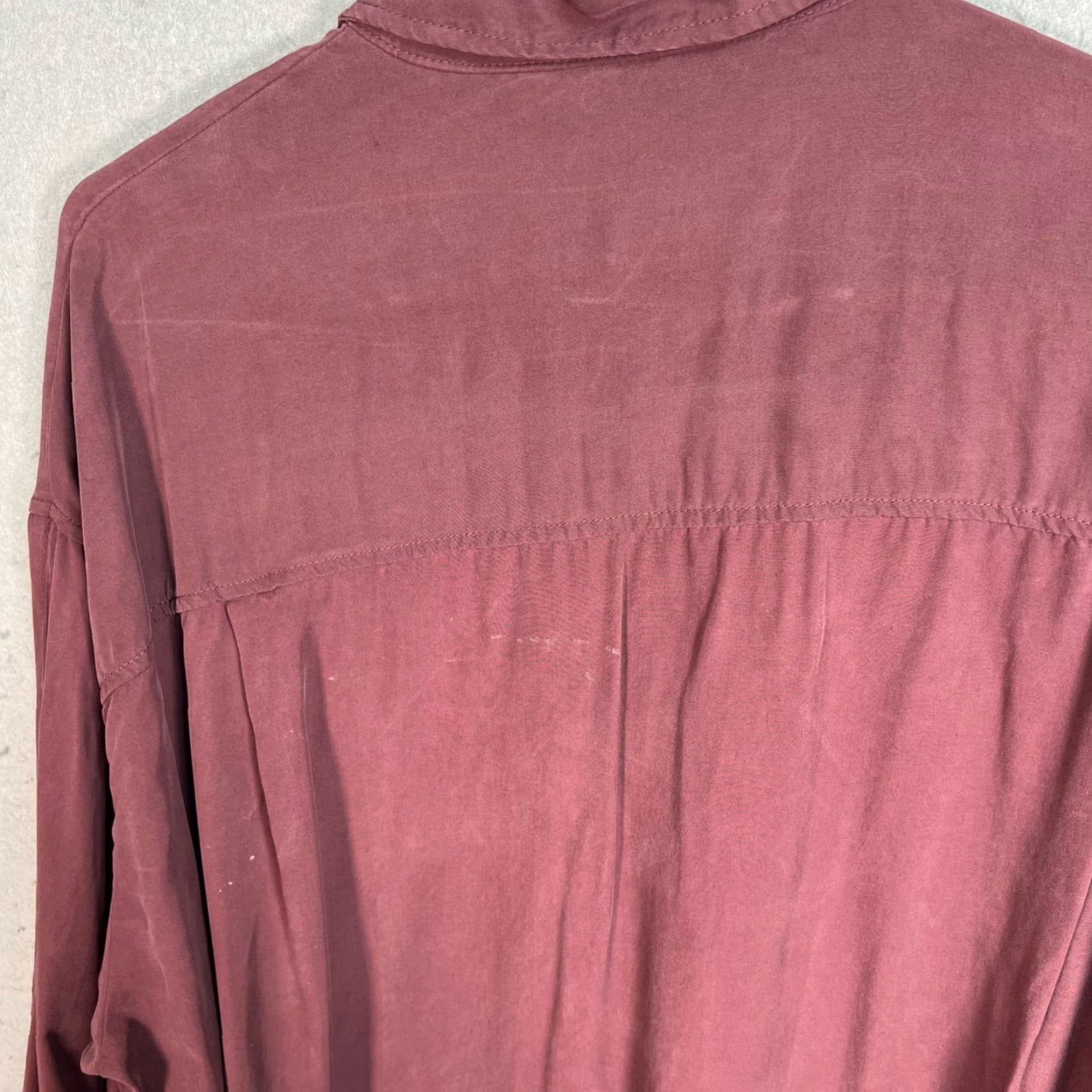 Zara Zara Button-Up Shirt Womens Burgundy Large Modal Long Sleeve Size L Size L / US 10 / IT 46 - 7 Thumbnail