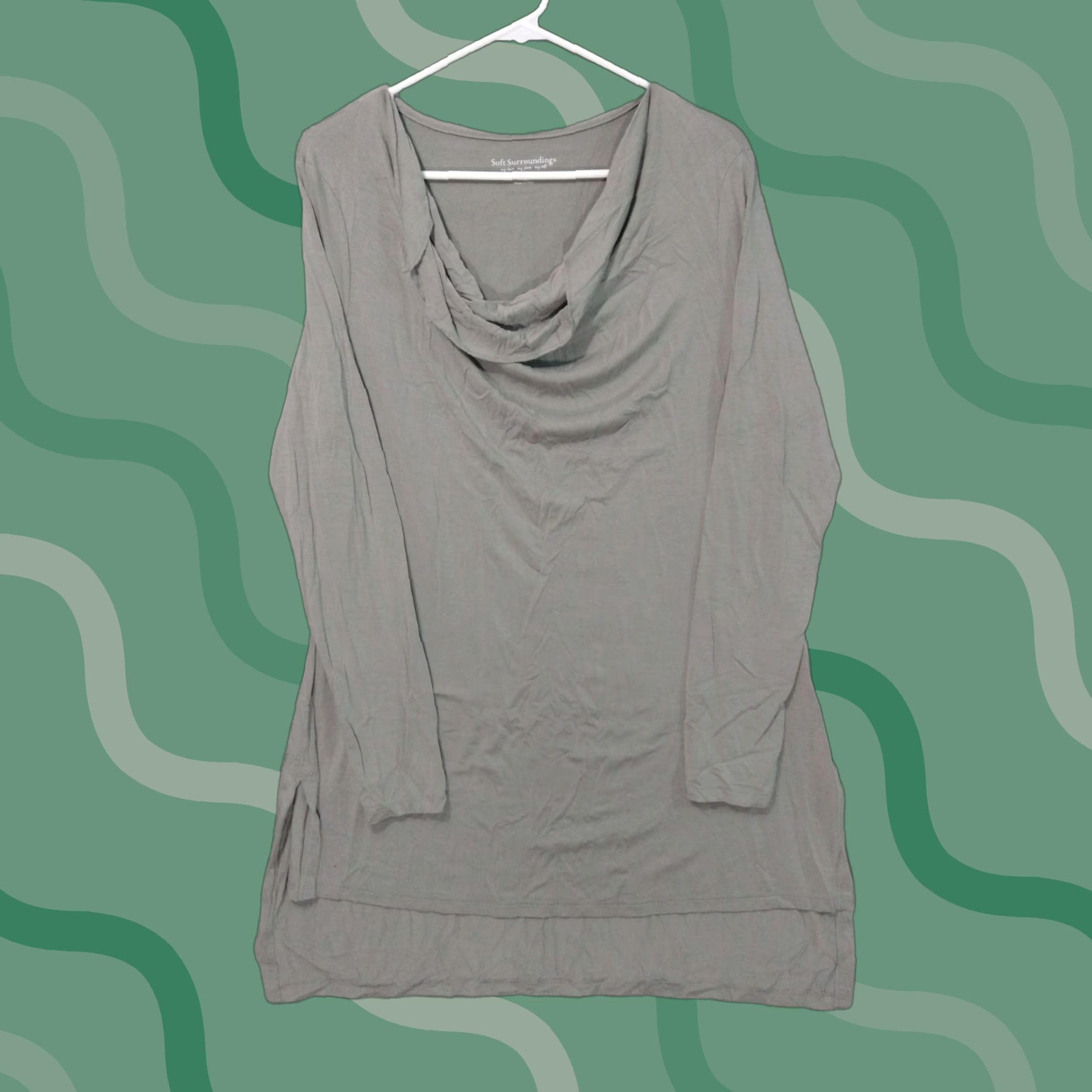 Soft Surroundings Soft Surroundings Shirt Womens Large Gray Tunic Drape Top Long Sleeve Modal Spandex Knit Blouse Casual All Seasons Size L / US 10 / IT 46 - 1 Thumbnail