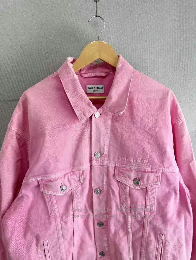 Balenciaga Balenciaga Pink Distressed Embroidered Denim Jacket. Size US S / EU 44-46 / 1 - 2 Thumbnail