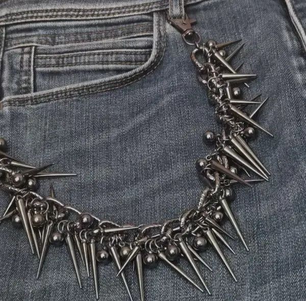 Japanese Brand Retro streetwear punk rivet spike pants pocket chain Size ONE SIZE - 2 Thumbnail