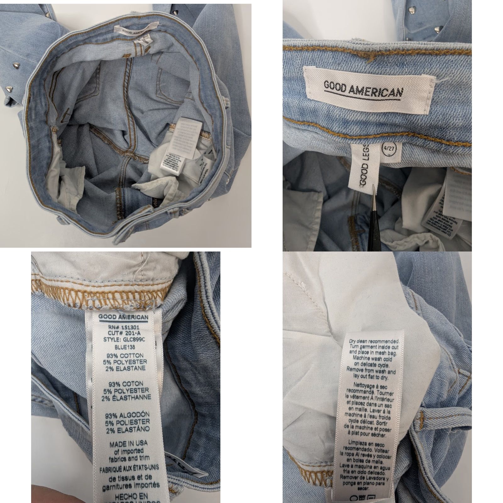 Good American VINTAGE Good American Good Legs Jeans Cropped 4/27 Cropped Jeans Heart Studded Blue GLC899C Womens Skinny Ankle Size 4/27 Size 27" / US 4 / IT 40 - 9 Thumbnail