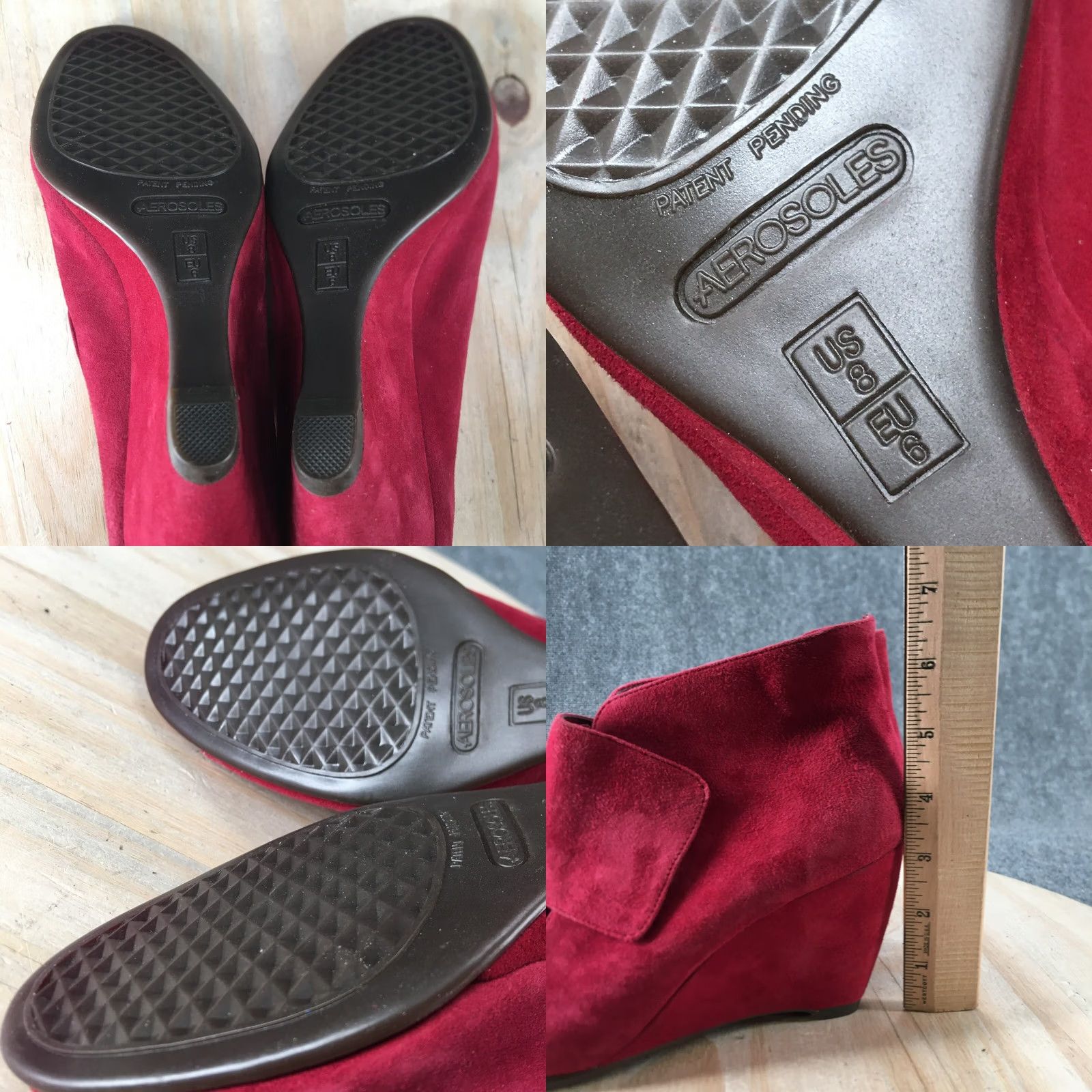 Vintage Aerosoles Boots Womens 8 M Sound Wave Wedge Ankle Booties Red Leather Peep Toe Size US 8 / IT 38 - 8 Thumbnail