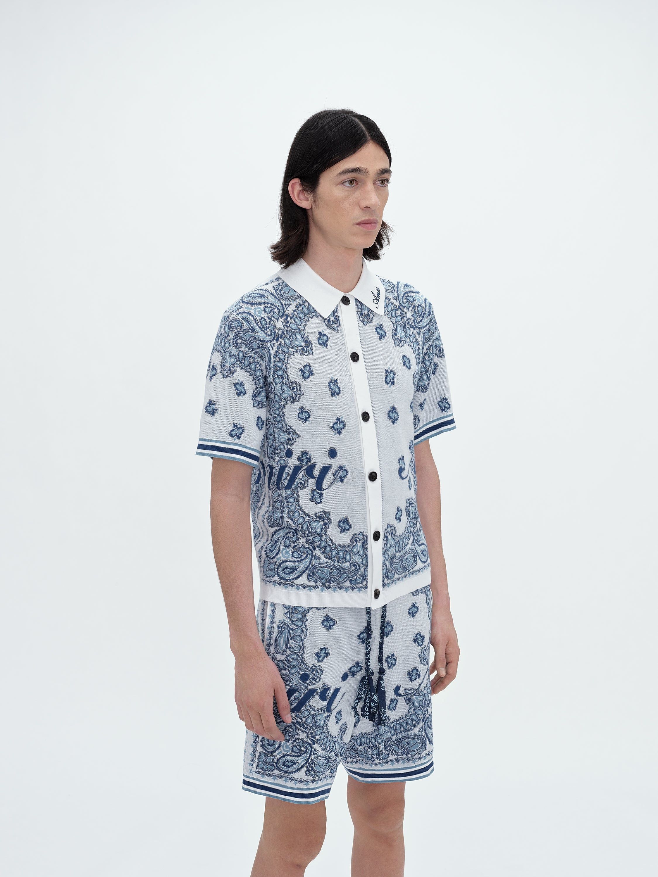 Amiri oc11z0625 Bandana Polo Shirt in Blue/White Size US XL / EU 56 / 4 - 3 Thumbnail