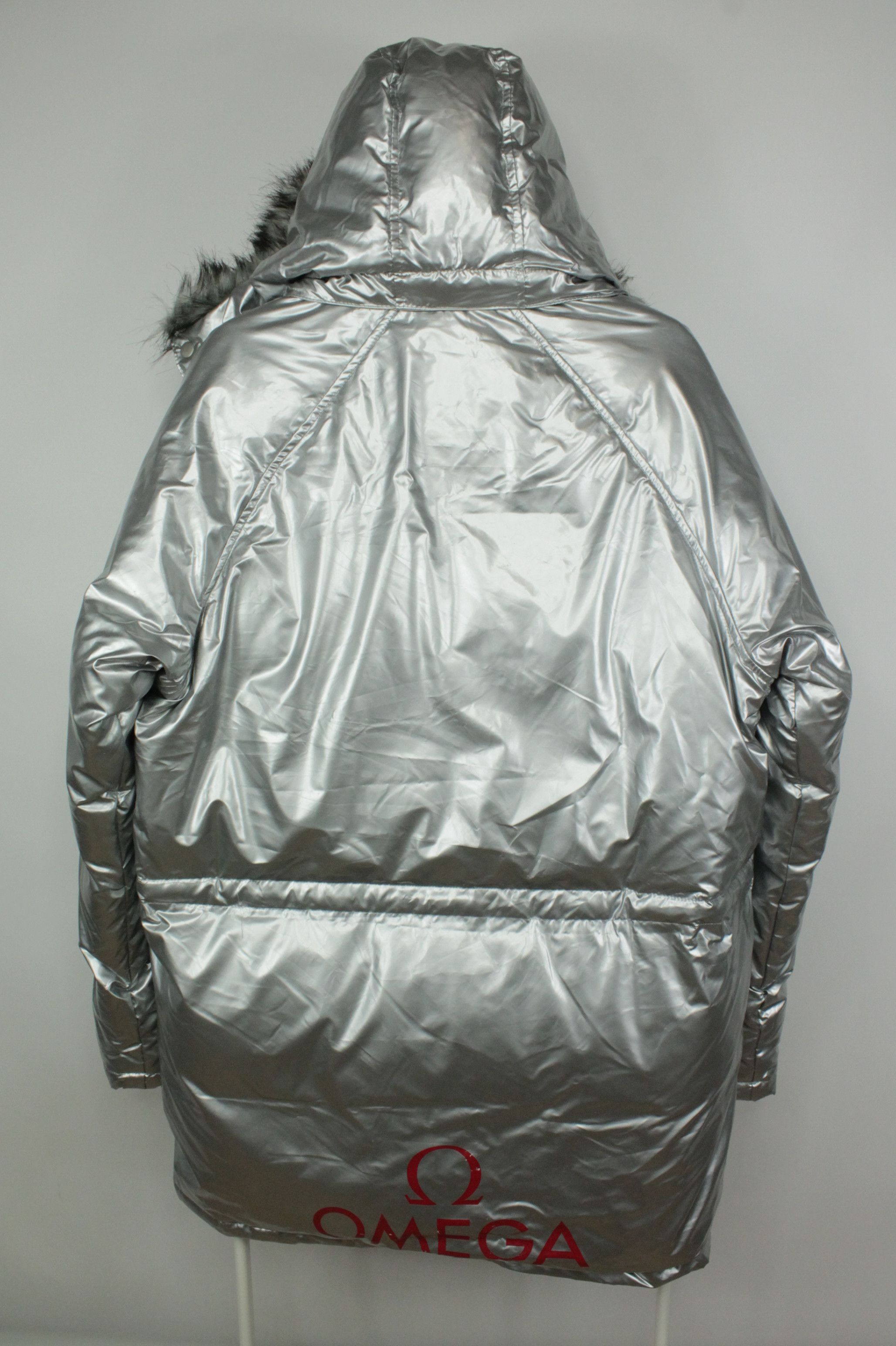 Omega Silver Puffer Winter Parka Hooded Down Jacket Men's