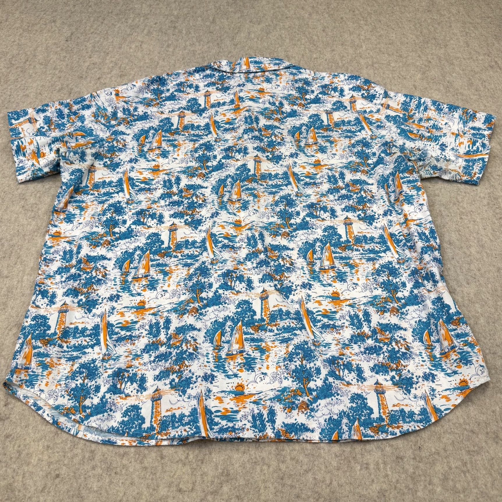 Nautica Columbia Shirt Mens 2XL Blue Nautical Sailboat Lighthouse Short Sleeve Button Up Size US XXL / EU 58 / 5 - 6 Thumbnail