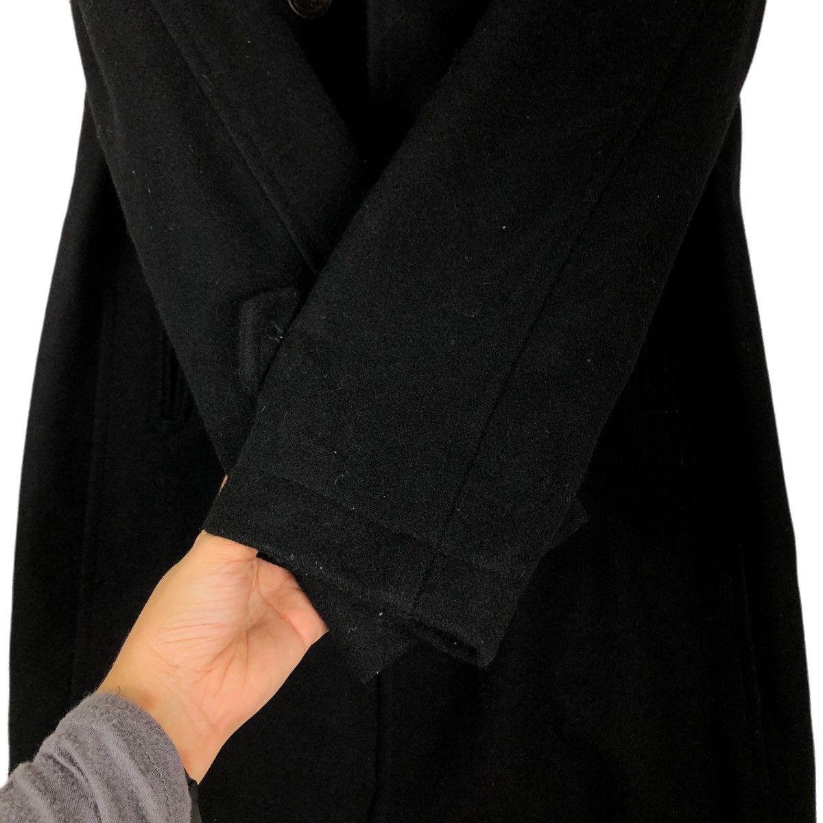 Davit Meursault Japan 🔥Rich Black Double Breast Long Jacket Wool Herringbone Size US M / EU 48-50 / 2 - 15 Thumbnail