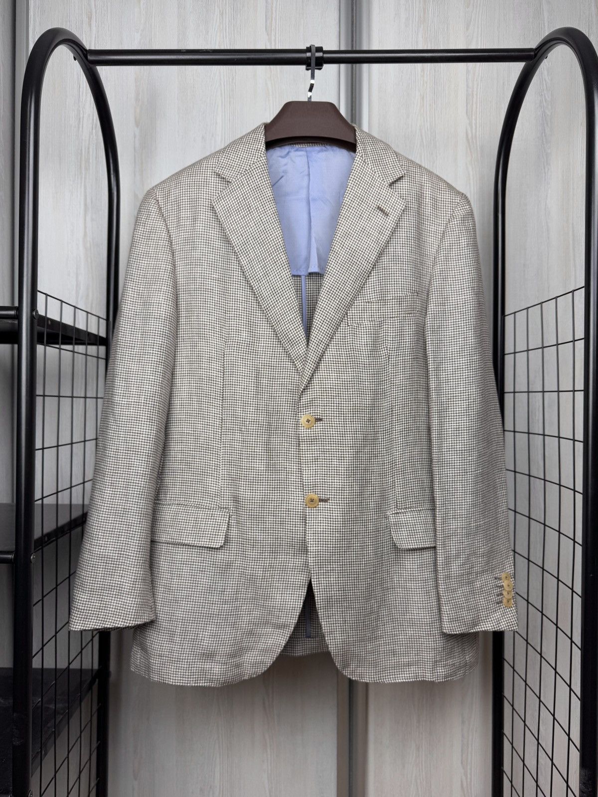 Pal Zileri Pal Zileri Concept Hemp Linen houndstooth unlined blazer 56 Size 46R - 1 Thumbnail