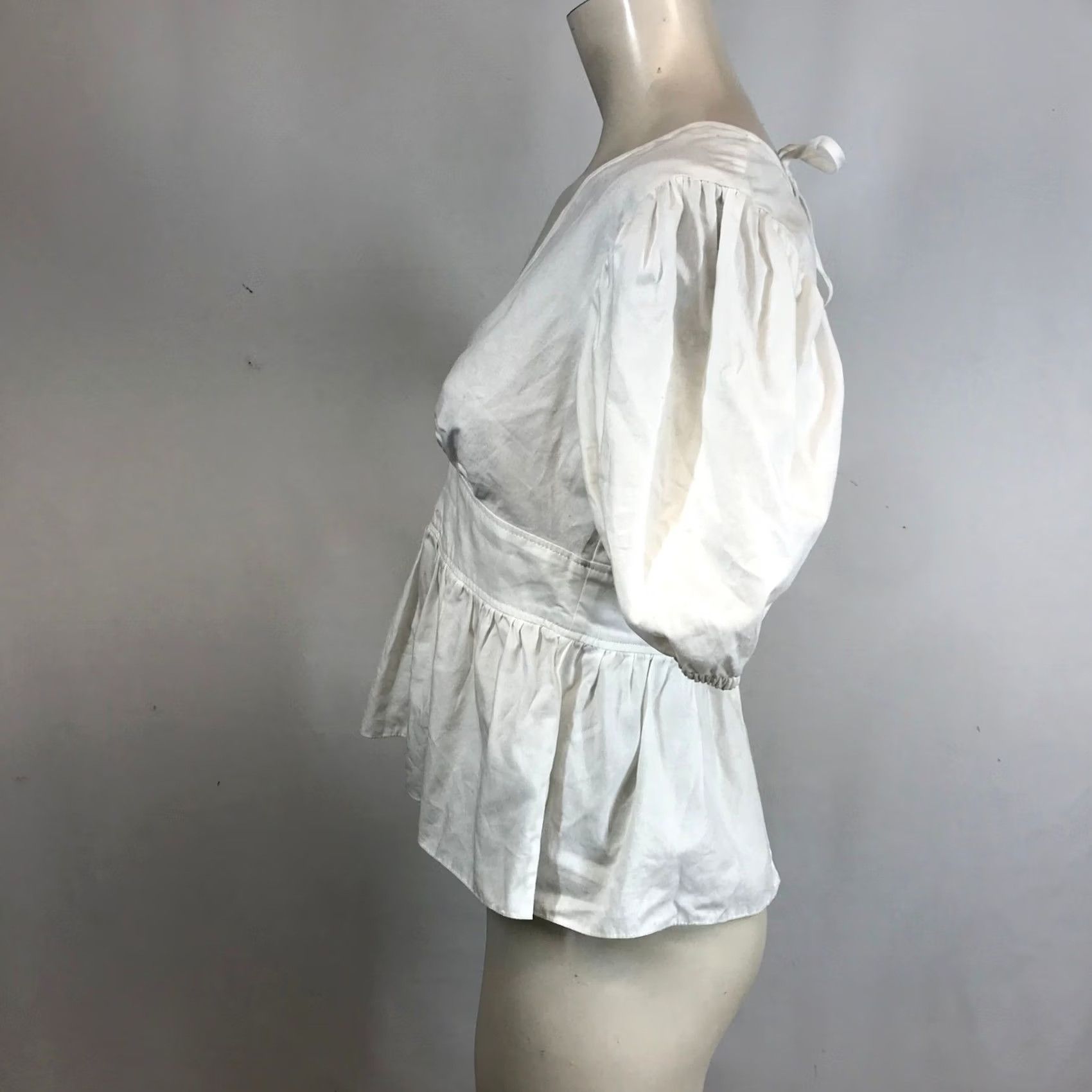 Topshop TOPSHOP White Puff Sleeve Peplum V-Neck Button Back Blouse Top US 6 UK 10 Size M / US 6-8 / IT 42-44 - 6 Thumbnail
