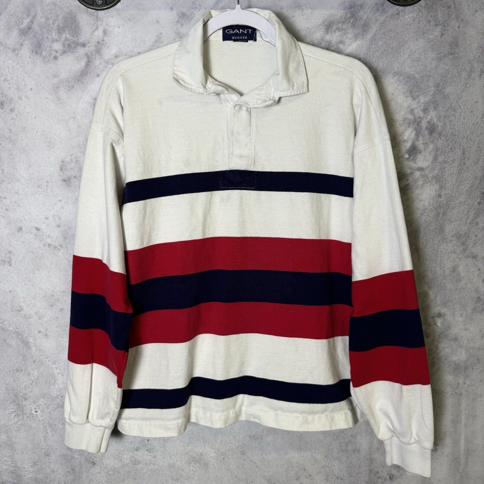 Gant × Vintage Gant Rugger Long Sleeve Rugby Shirt Mens Medium White Stripe Size US M / EU 48-50 / 2 - 1 Thumbnail