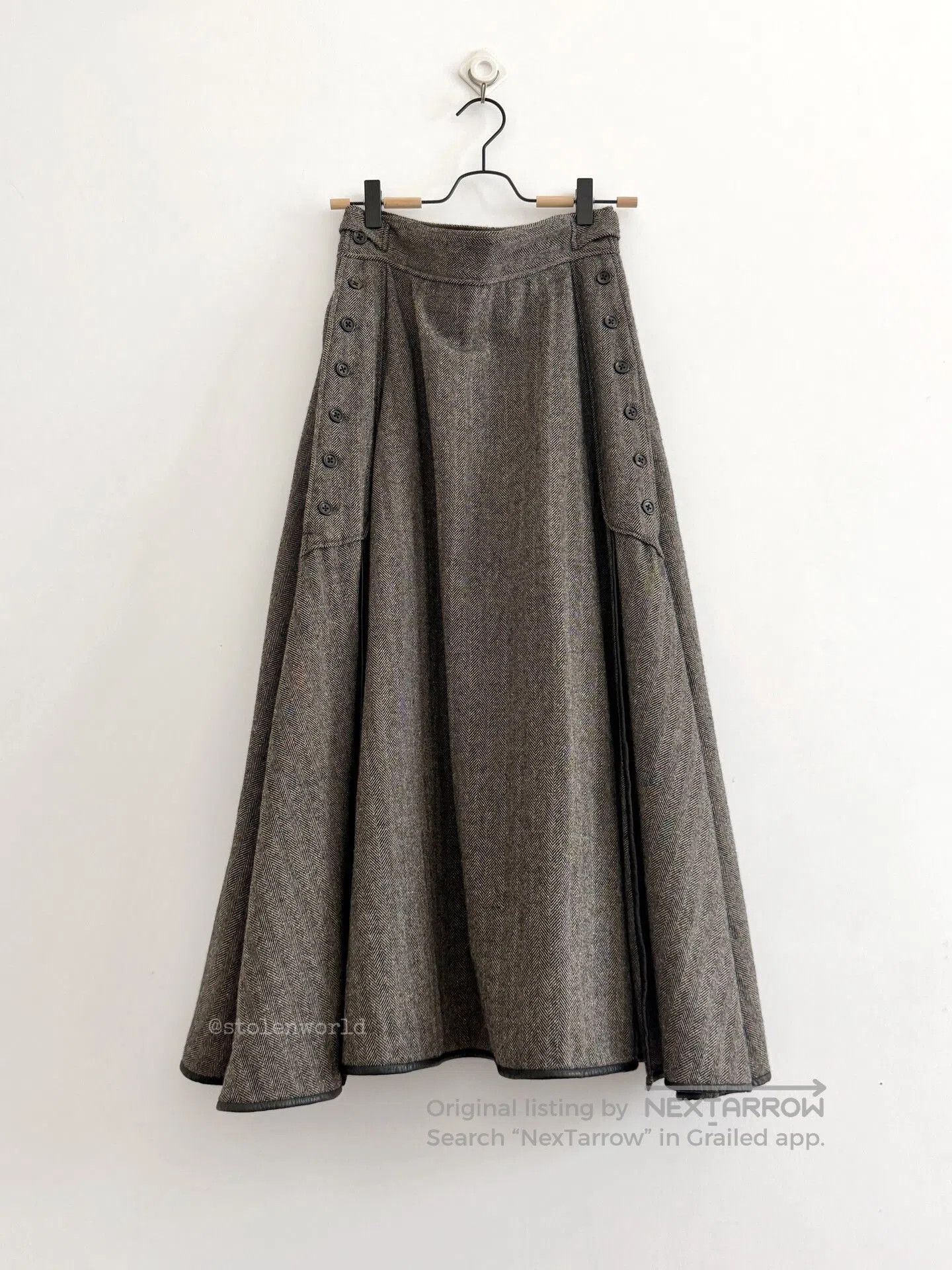 Kapital gray houndstooth wool skirt with buttons. Size 23" - 1 Thumbnail