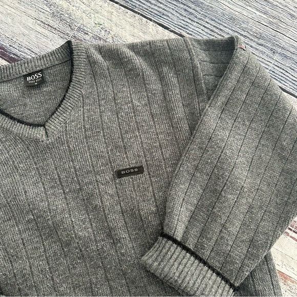 Hugo Boss Vintage Hugo Boss Ribbed Cotton Knit Gray Sweater Size US M / EU 48-50 / 2 - 2 Thumbnail