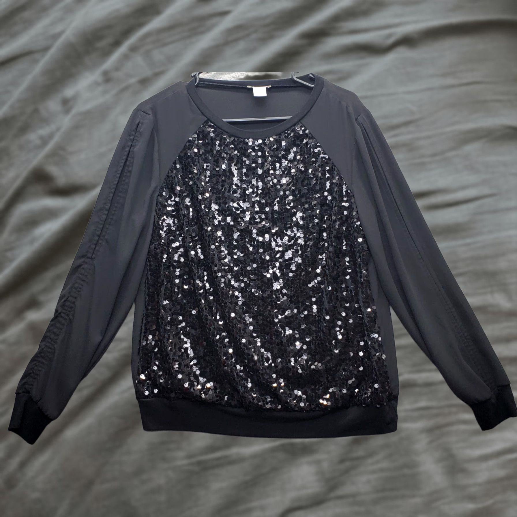 Vintage Cache Womens Blouse L Black Round Neck Sequin Cold Shoulder Sleeve Stretch Casual Travel Patchwork: None Size L / US 10 / IT 46 - 1 Thumbnail