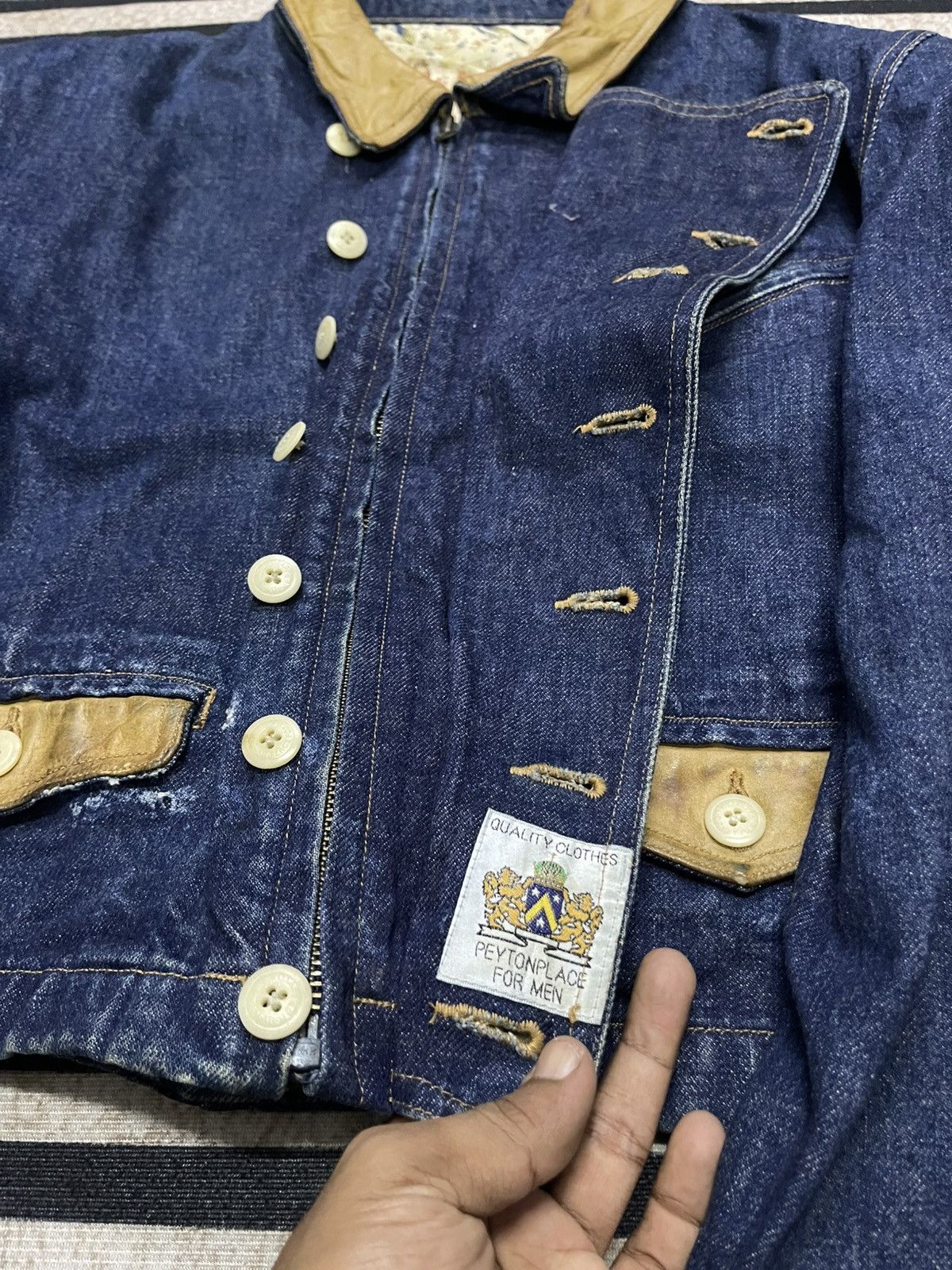 PPFM 90s PEYTON PLACE FOR MEN (PPFM) DENIM LEATHER BIKER JACKET Size US S / EU 44-46 / 1 - 19 Thumbnail