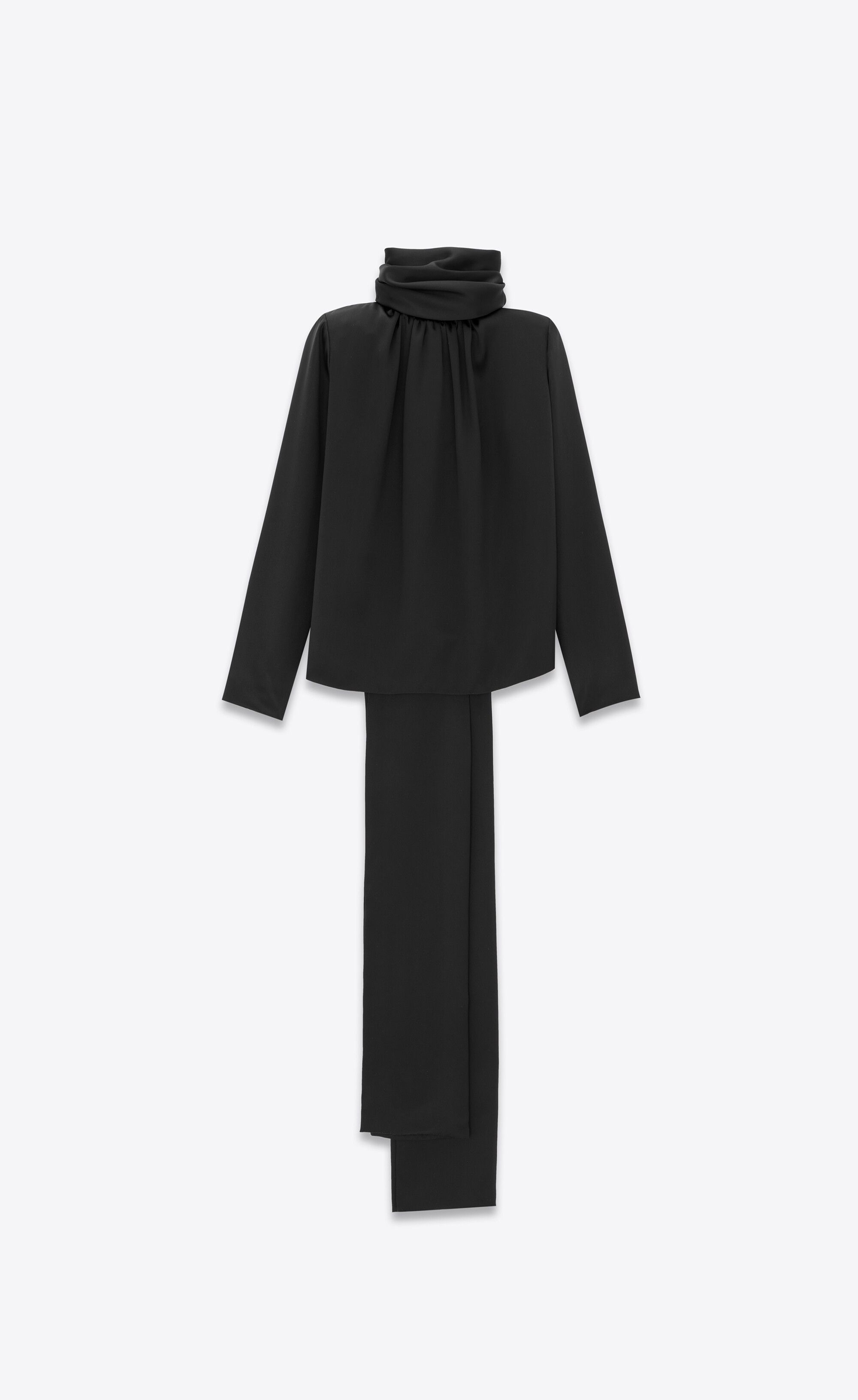 Saint Laurent Paris o1s1wg110125 770093 Lavallière-Neck Blouse Silk Satin Black Size S / US 4 / IT 40 - 3 Thumbnail