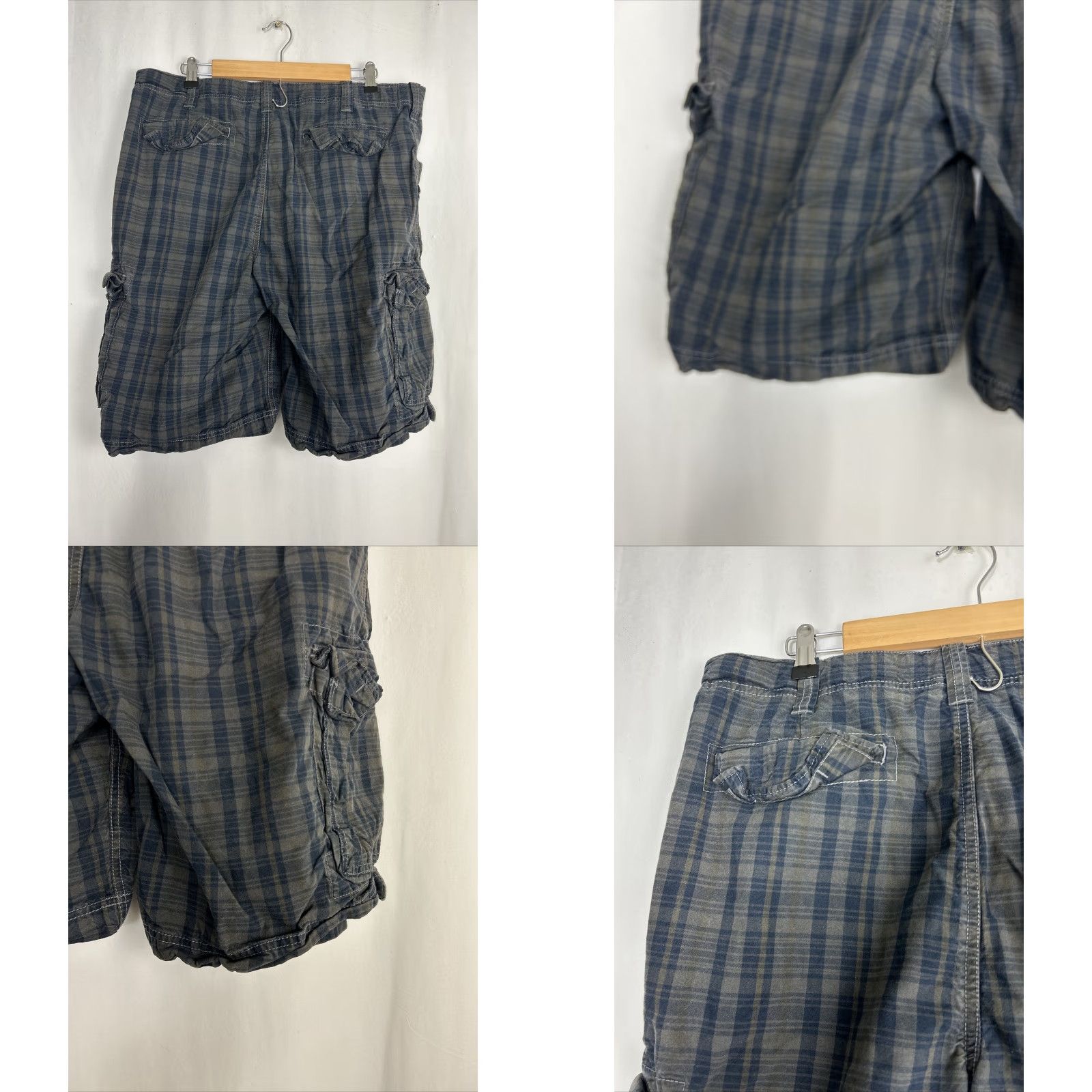 Vintage Played In Heaven Mens Shorts Cargo Plaid Cotton Blue Gray 36 Regular Sun Stain Size US 36 / EU 52 - 8 Thumbnail