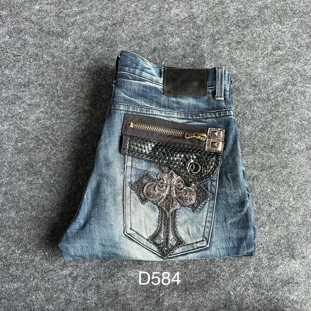 🔥 Cloud72 Big Embroidery Cross Logo Denim Waist 34 D584