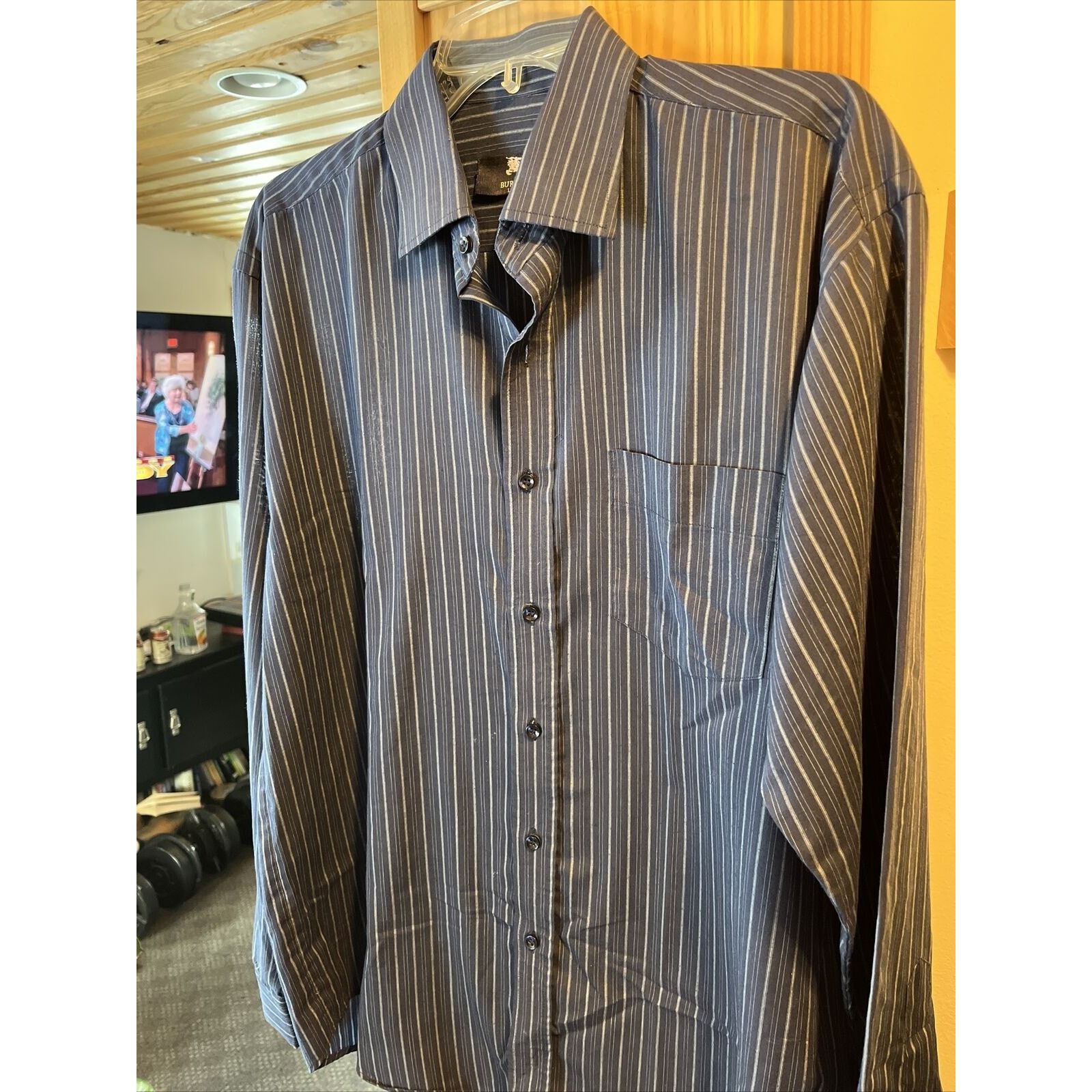 Burberry Burberry London Men’s 16 Blue Striped LS Button Cotton Shirt Size US L / EU 52-54 / 3 - 6 Thumbnail