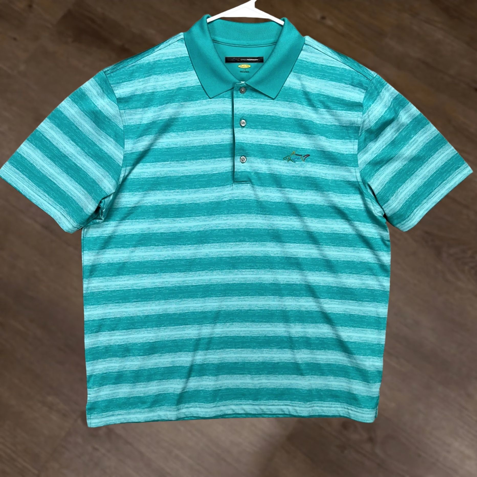 Vintage VINTAGE Greg Norman Play Dry Mens Golf Polo Large Teal Green Striped Athletic Logo Rugby Size US L / EU 52-54 / 3 - 1 Thumbnail