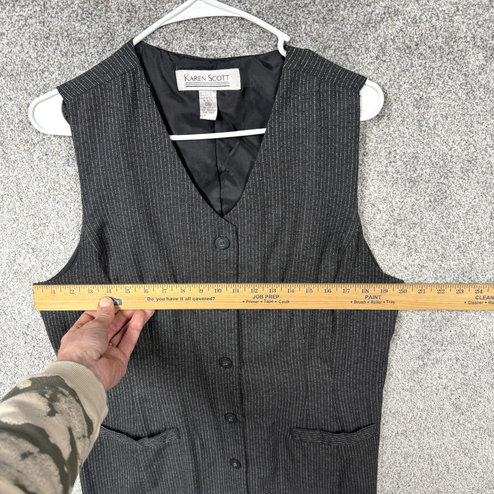 Vintage VINTAGE Karen Scott Sheath Dress 16 Gray Pinstripe Sleeveless V-Neck Knee Length Office Business Women Mensines? Size XXL / US 16-18 / IT 52-54 - 2 Thumbnail
