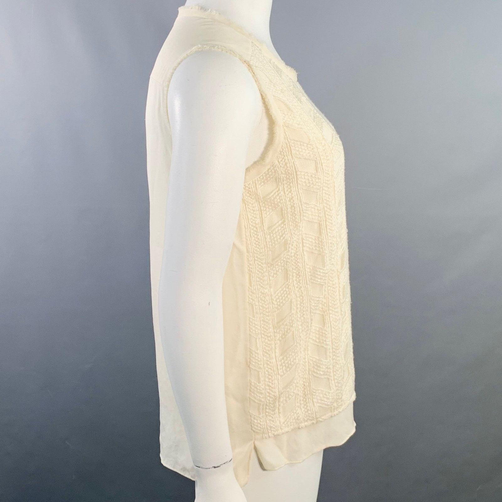 Vince VINCE Cream Embroidered Geometric Raw Edge Sleeveless Top Size L / US 10 / IT 46 - 3 Thumbnail