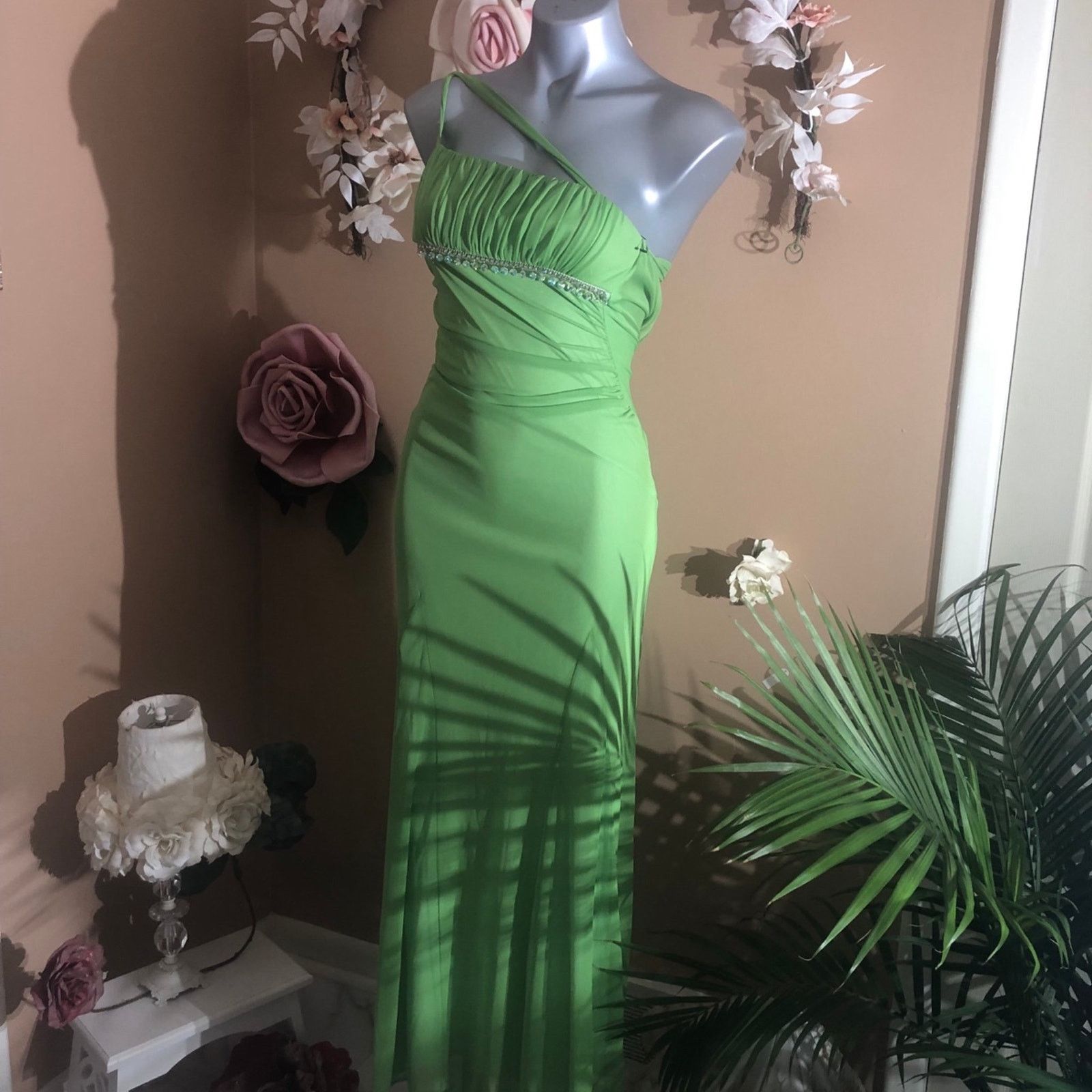 Dress Gown Drape Style Green Goddess
