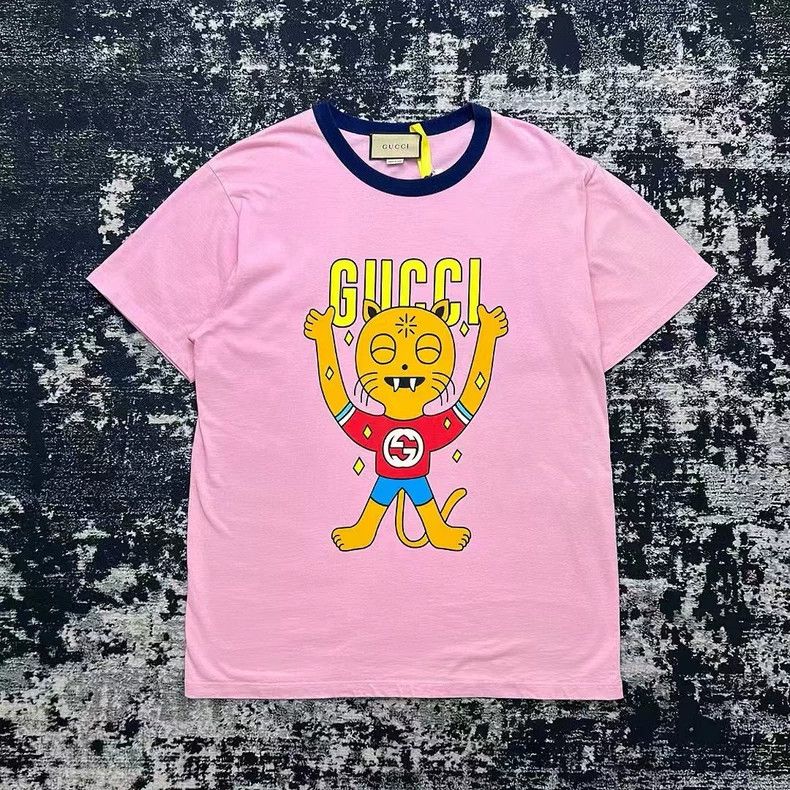 Gucci Pink Cat Print Short Sleeve T-Shirt-dmc Size US M / EU 48-50 / 2 - 1 Thumbnail