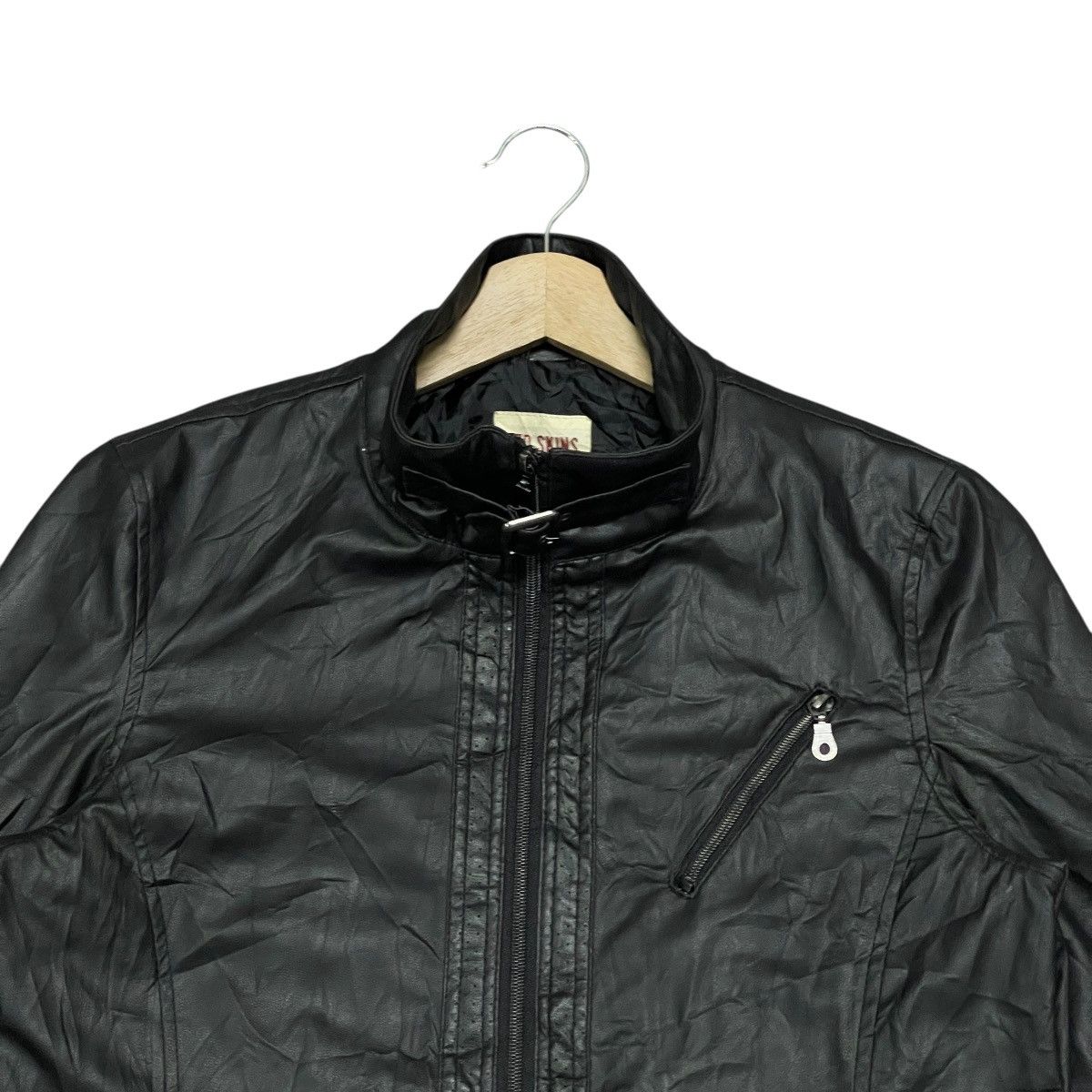 Leather Vintage Red Skins Black Cafe Racer Faux Leather Jacket Size US L / EU 52-54 / 3 - 6 Thumbnail
