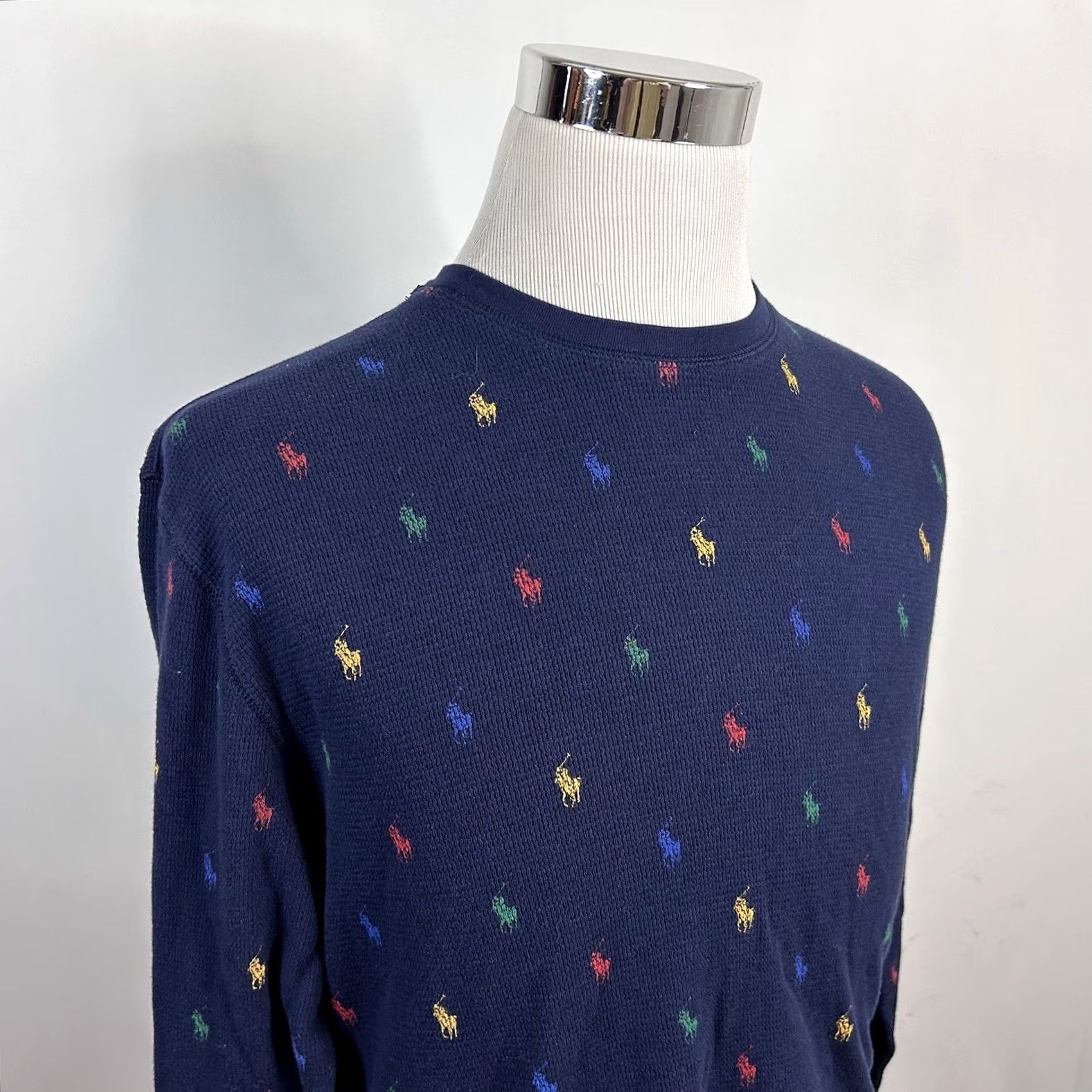 Polo Ralph Lauren Polo Ralph Lauren Sleepwear Top Pony Allover Thermal Navy Blue Cotton Shirt Sleeplong Sleeve Knit Adult L Blue Mens Size US L / EU 52-54 / 3 - 2 Thumbnail