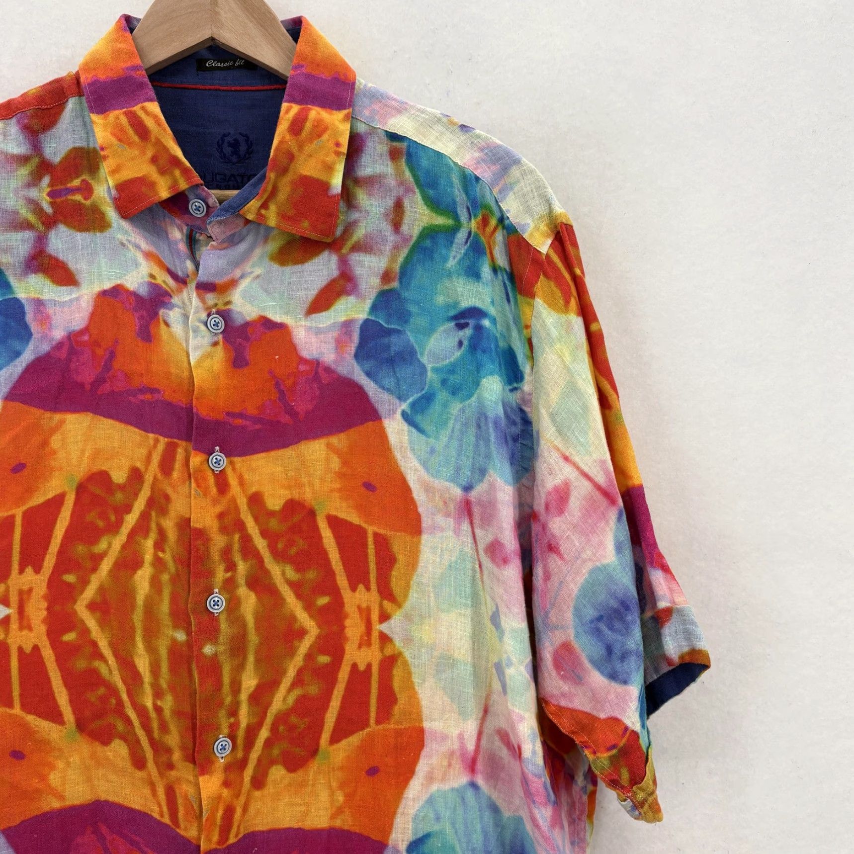 BUGATCHI Bugatchi Shirt Mens Large Multicolor Linen Short Sleeve Abstract Button Up Art Size US L / EU 52-54 / 3 - 2 Thumbnail