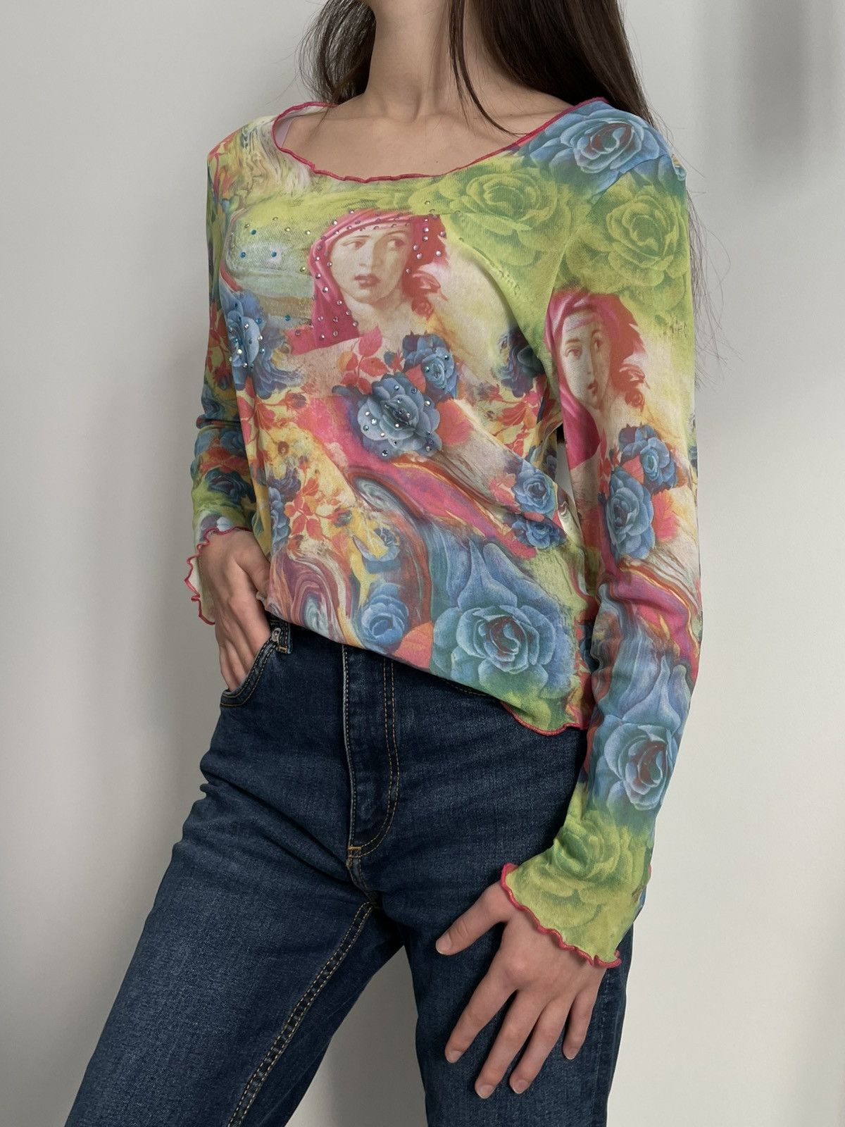 Japanese Brand Vintage Y2K Virgin Marry 00’s Mesh Long Sleeve Shirt RARE Size S / US 4 / IT 40 - 1 Thumbnail