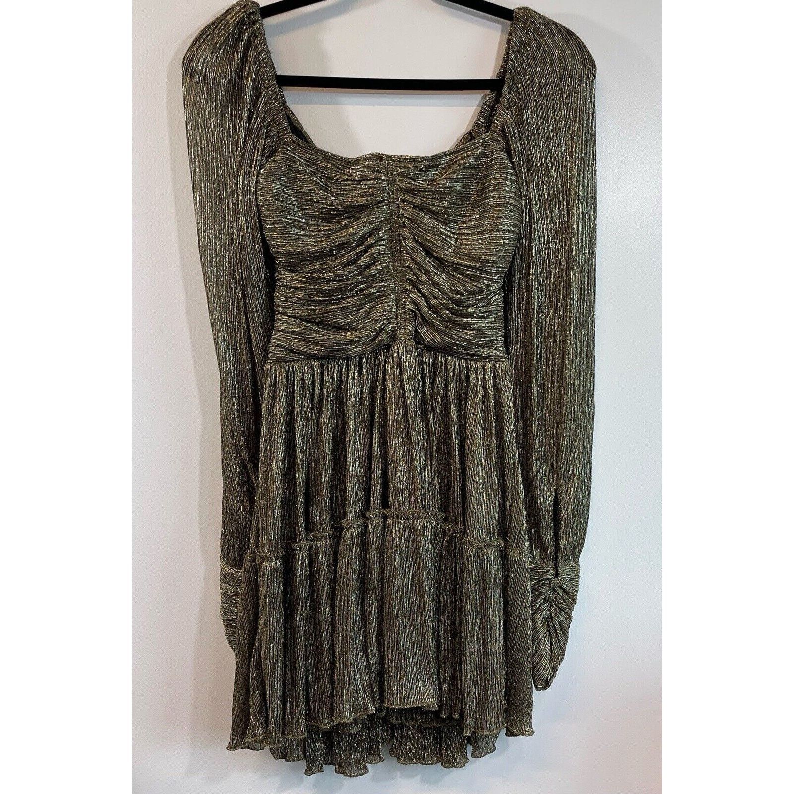 A.L.C. A.L.C. | Gold Metallic Crinkle Plisse Party Dress 4 Size S / US 4 / IT 40 - 3 Thumbnail