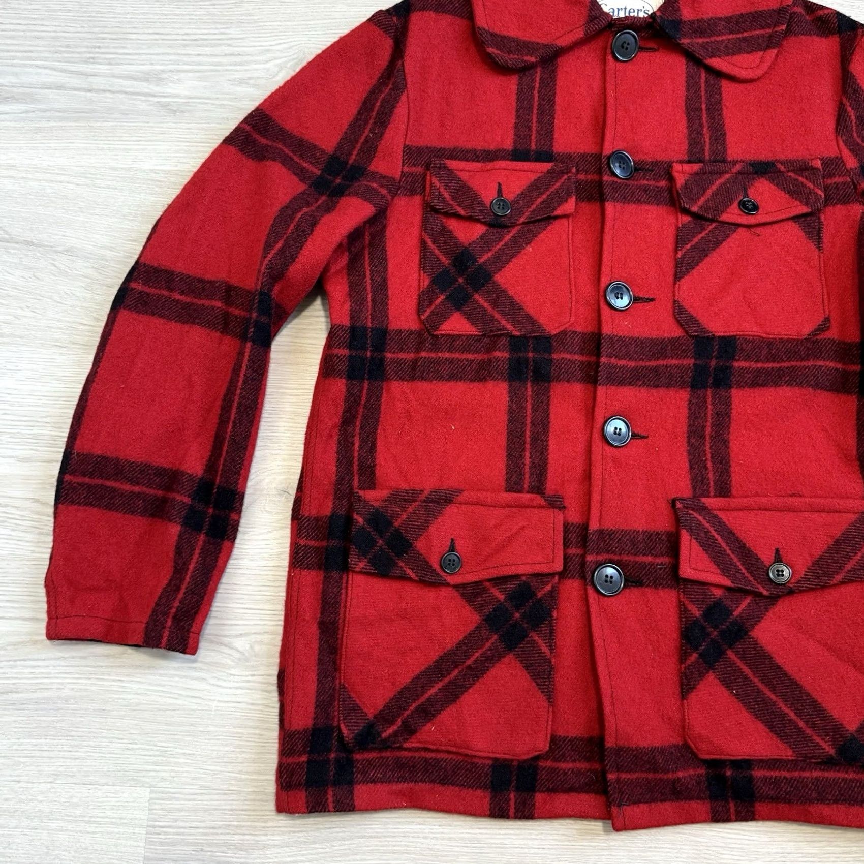 Vintage VINTAGE Carter’s Jacket Men’s Red Wool Hunting Plaid 50s 60s Buffalo Pit to Pit 21x33 Mid-Length Button Casual Workwear Woolrich Woolen Mills Mens Size US XXL / EU 58 / 5 - 2 Thumbnail