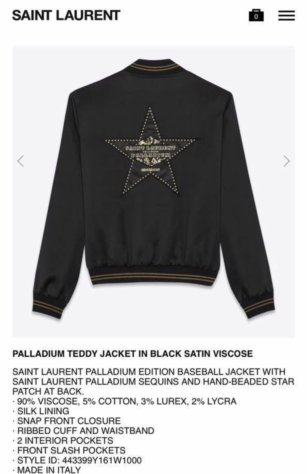 Hedi Slimane × Saint Laurent Paris 16FW Hollywood Palladium Teddy Jacket sz44 Size US S / EU 44-46 / 1 - 9 Thumbnail