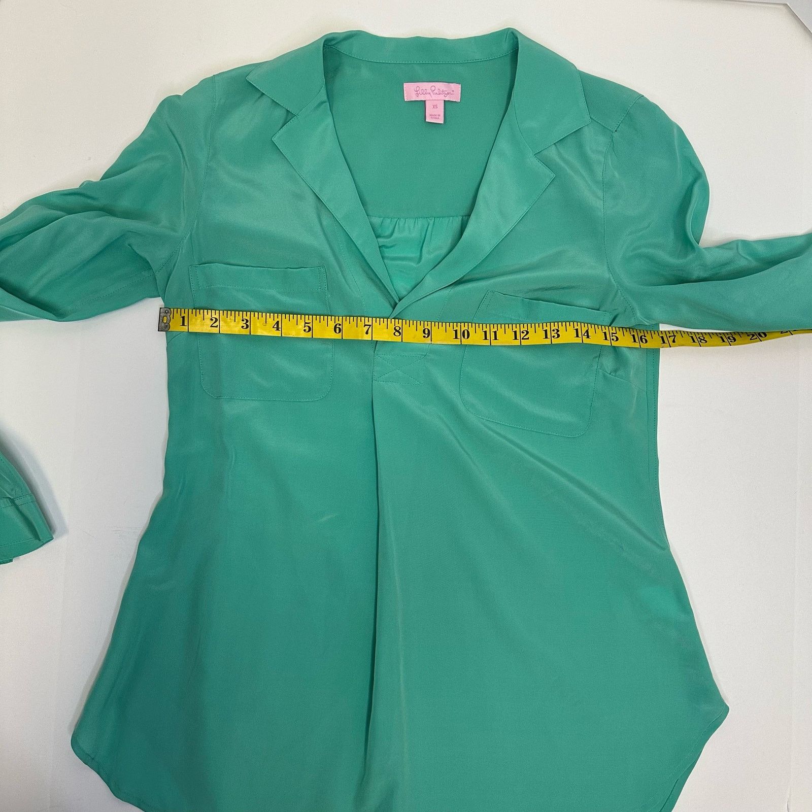 Lilly Pulitzer Lilly Pulitzer XS Teal Blouse 100% Silk with Buttons Size XS / US 0-2 / IT 36-38 - 8 Thumbnail