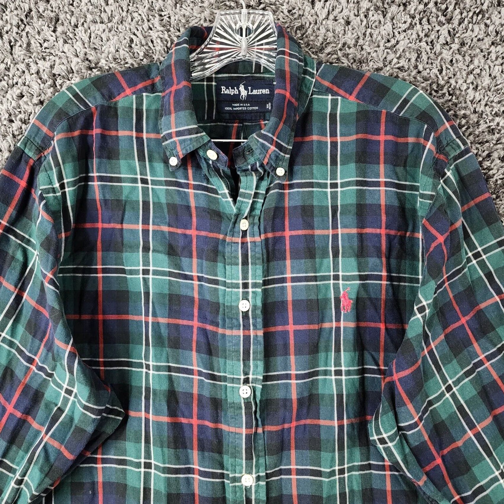 Ralph Lauren VINTAGE Ralph Lauren Shirt Plaid Made in USA XL Long Sleeve Button-Up Mens Green 90s USA Theme Size US XL / EU 56 / 4 - 3 Thumbnail